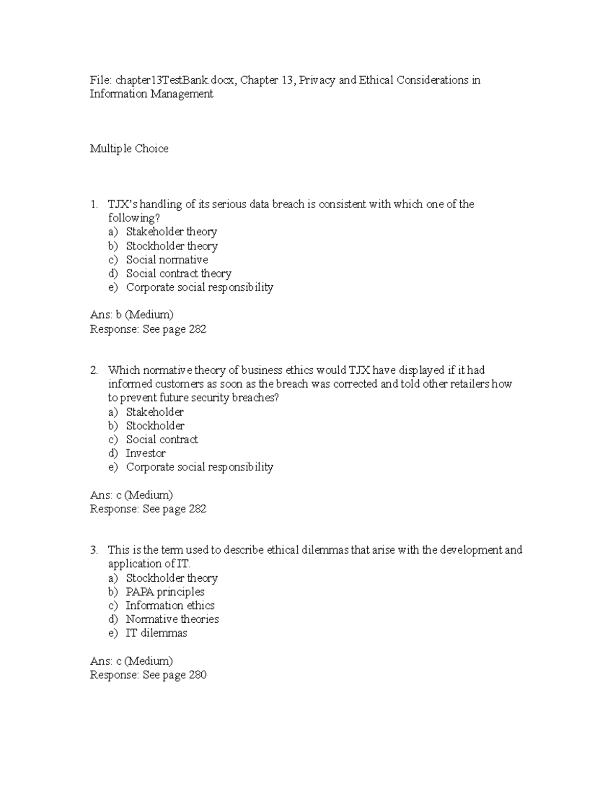 C13 - IS 677 Quiz Chapter - 13 With Solutions - File: Chapter13TestBank ...