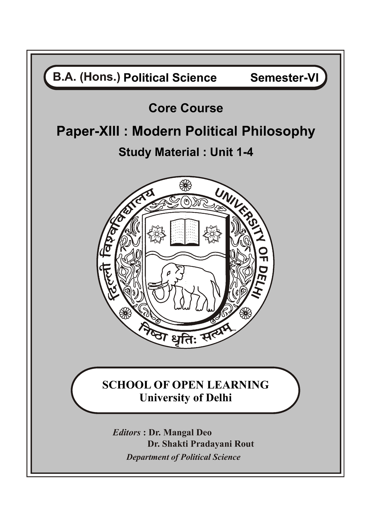 Unit 1 To 4 MPP - Core Course Paper-XIII : Modern Political Philosophy ...