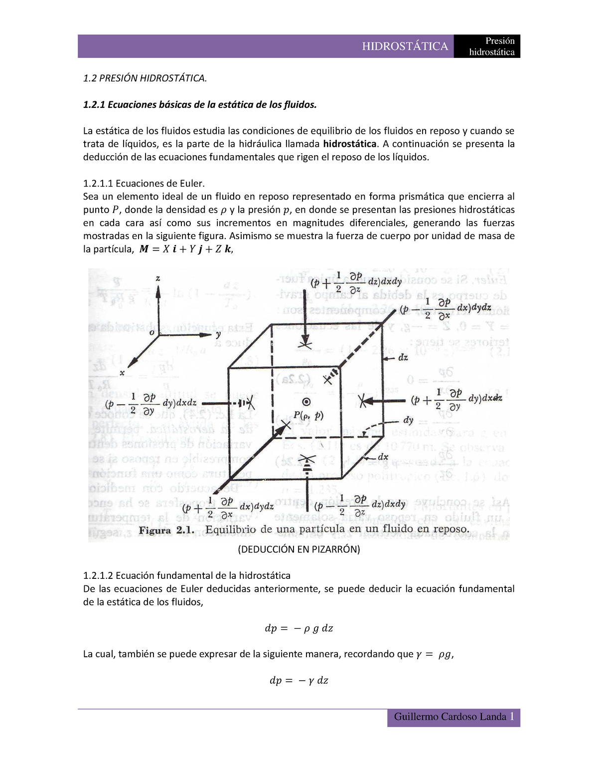 Tuxdoc - 1 PRESI”N HIDROST¡TICA. 1.2 Ecuaciones B·sicas De La Est·tica ...