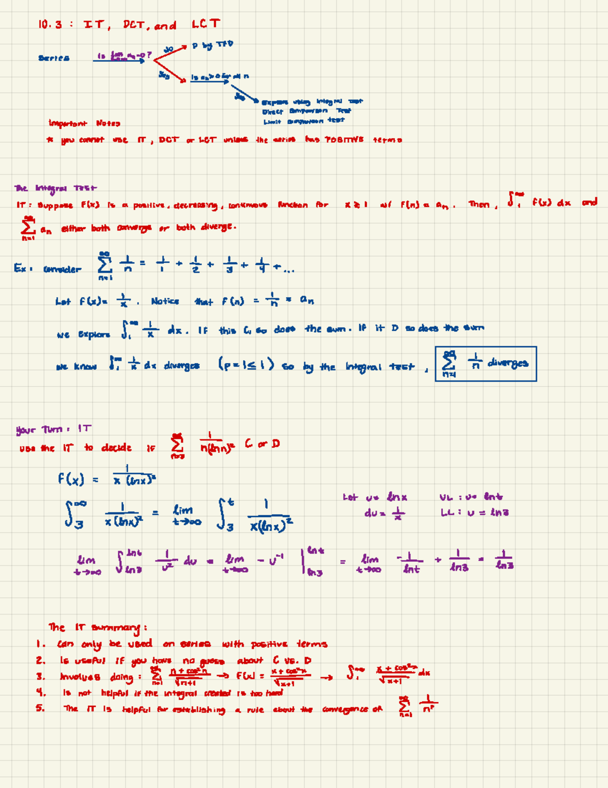 Integral test, direct comparison test, limit test - 10 : IT , DCT , and ...
