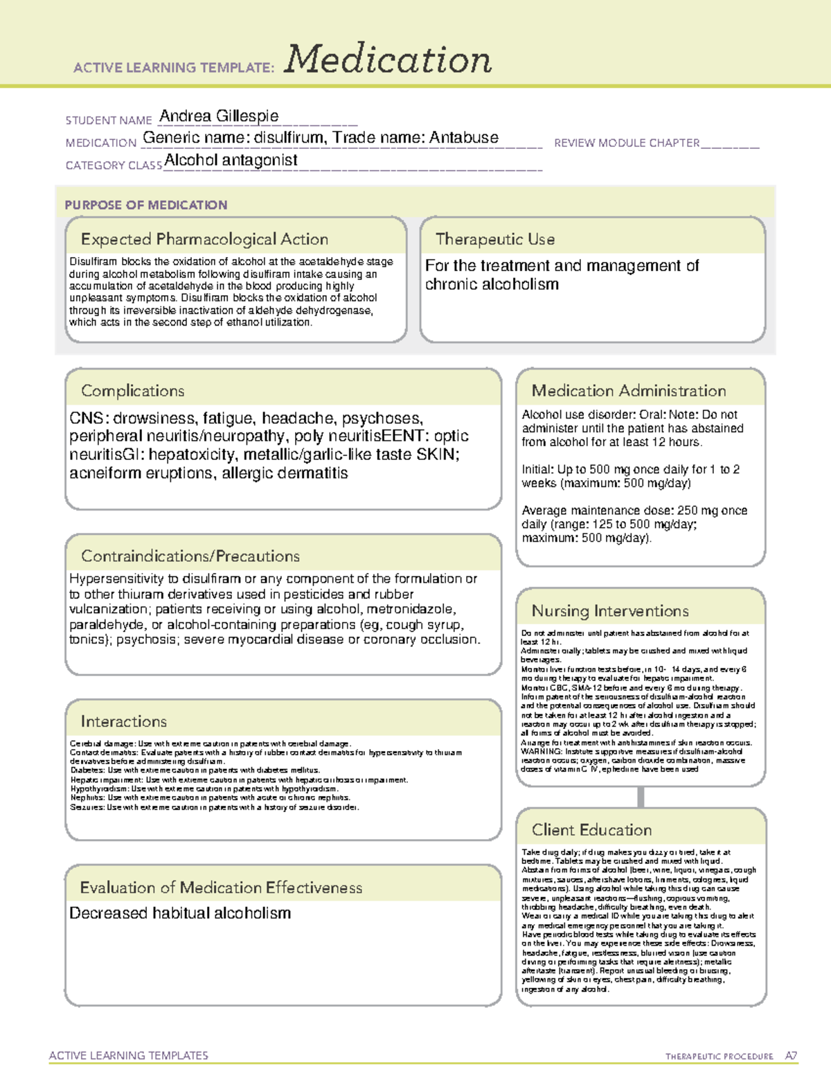 ATI Medication-disulfirum - ACTIVE LEARNING TEMPLATES TherapeuTic ...