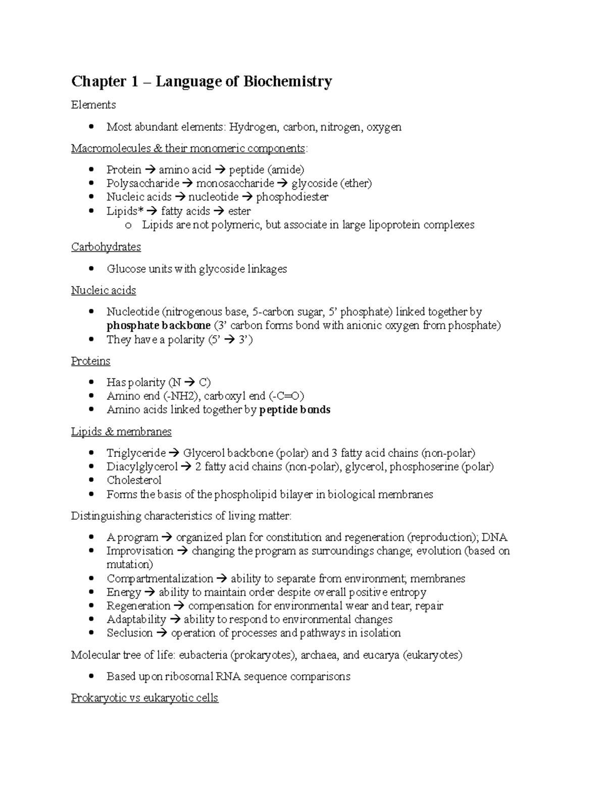 Chapters 1,2,3,4 - Chapter 1 – Language of Biochemistry Elements Most ...
