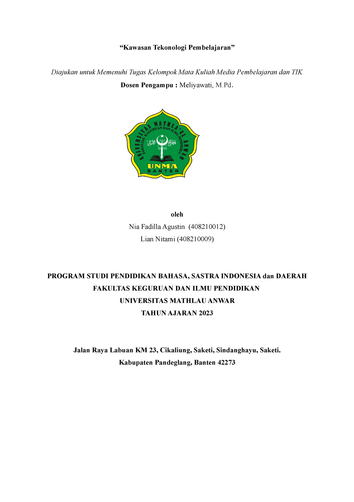 Kawasan Teknologi Pembelajaran - “Kawasan Tekonologi Pembelajaran ...