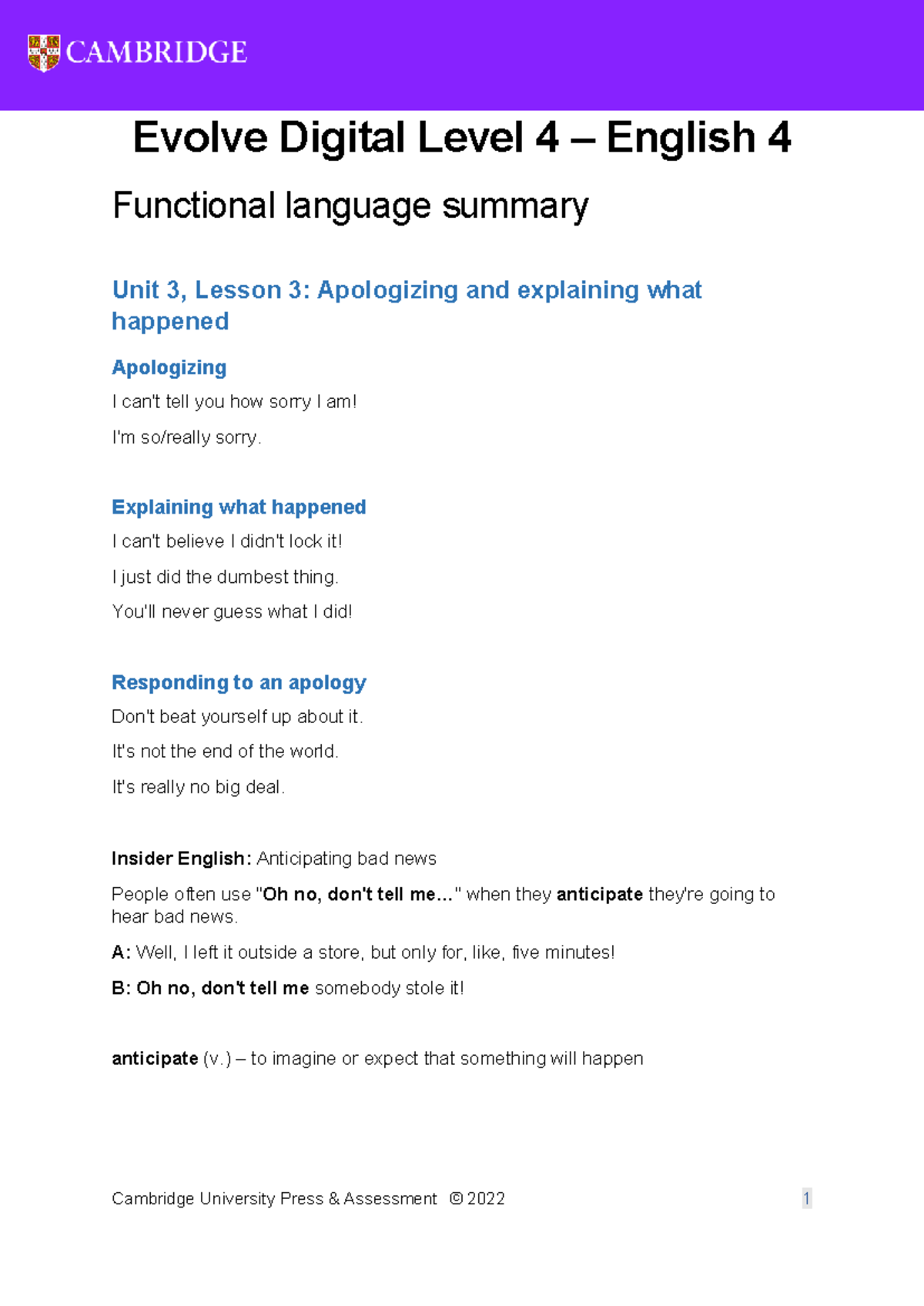Unit 3 - E4 - Functional language - Cambridge University Press ...