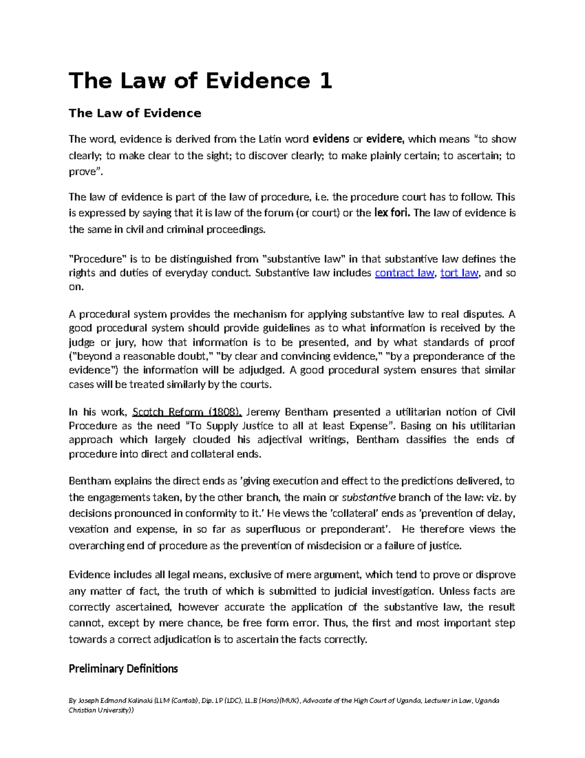 Evidence 1 Notes batch 1 - The Law of Evidence 1 The Law of Evidence ...