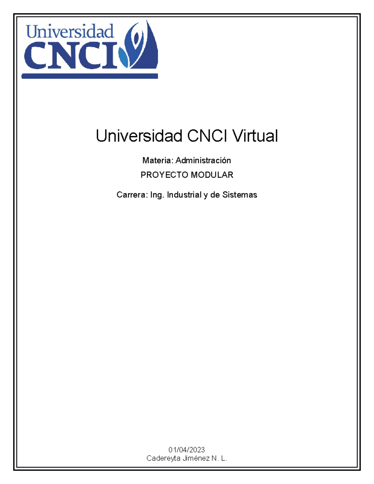 Proyecto Modular - ........................... - Universidad CNCI Virtual Materia ...