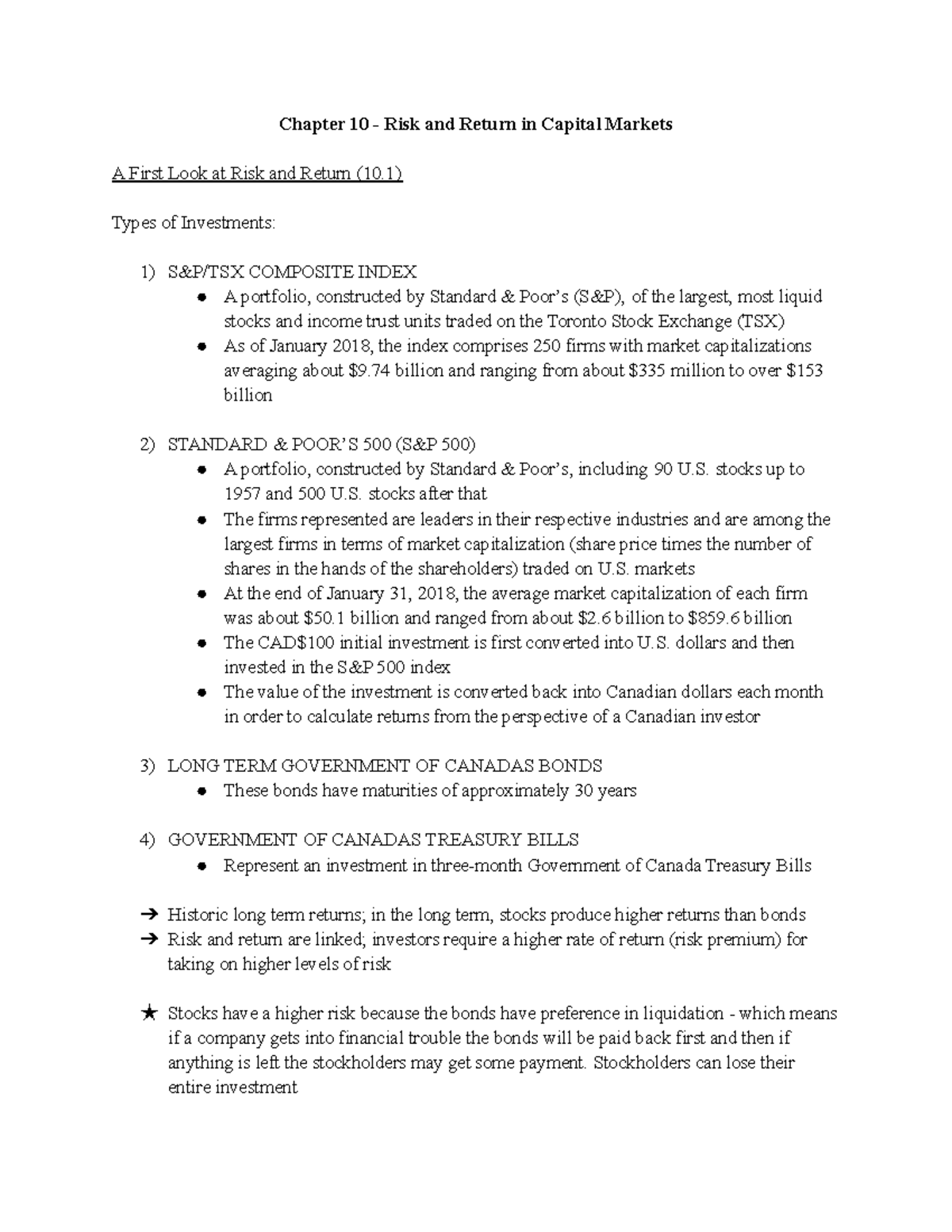 FNCE 3227 CH 10 - lecture notes for fnce ch 10 - Chapter 10 - Risk and ...