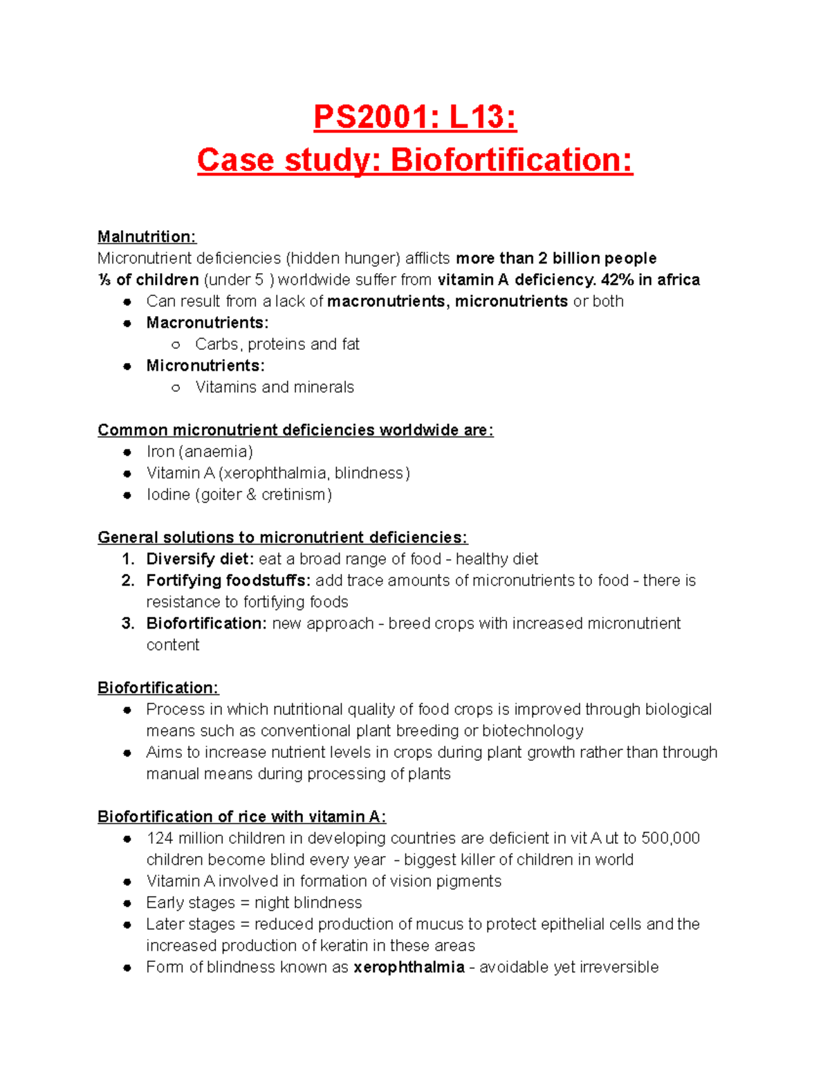 PS2001 L13 lecture notes PS2001 L13 Case study Biofortification