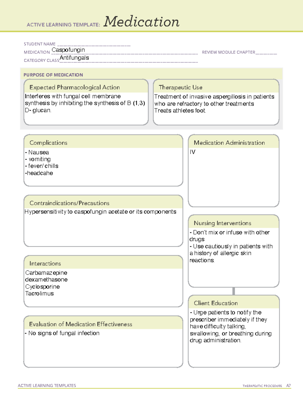 Caspofungin - DRUG TEMPLATES - ACTIVE LEARNING TEMPLATES THERAPEUTIC ...