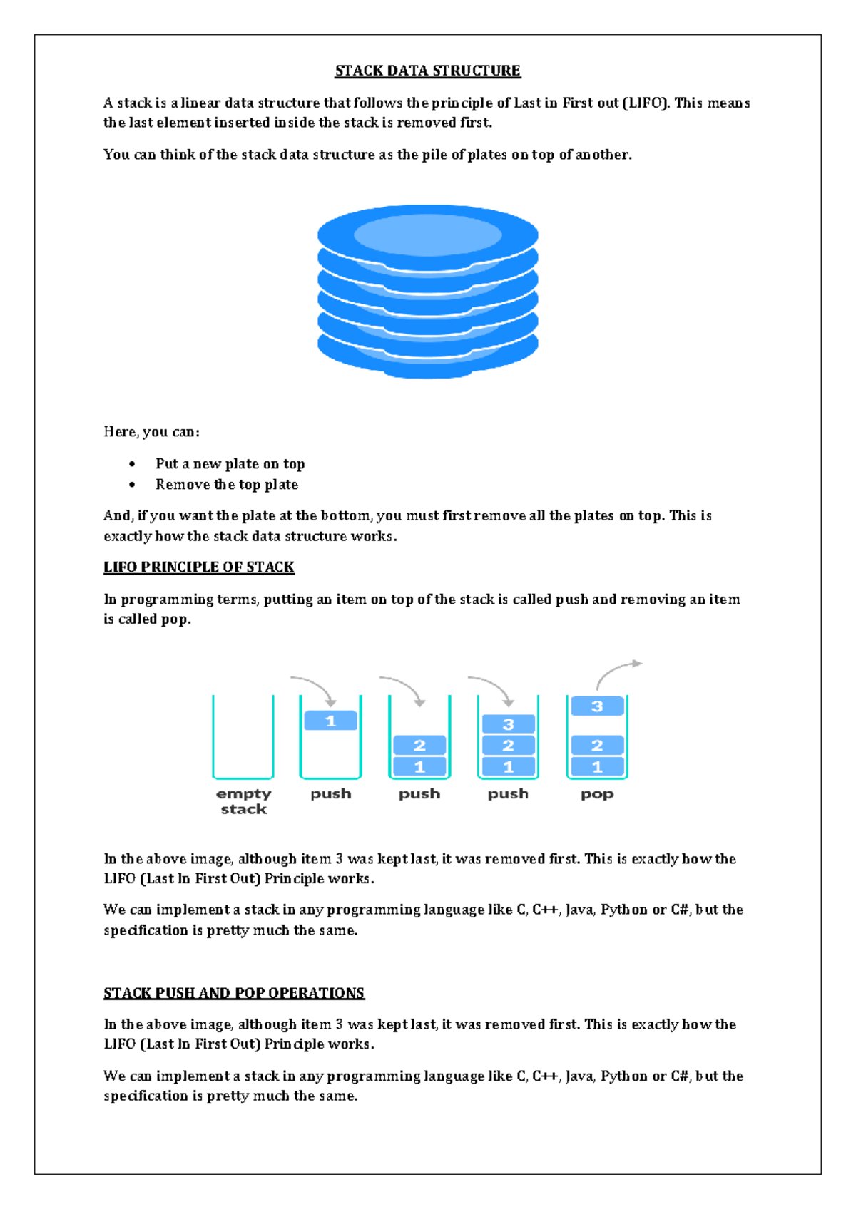 Stack Adt Dsd Unit 21 Stack Data Structure A Stack Is A Linear