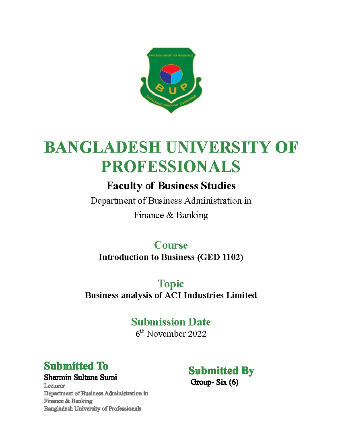 Updated Group 6 ACI Pharmaceuticals - BANGLADESH UNIVERSITY OF ...