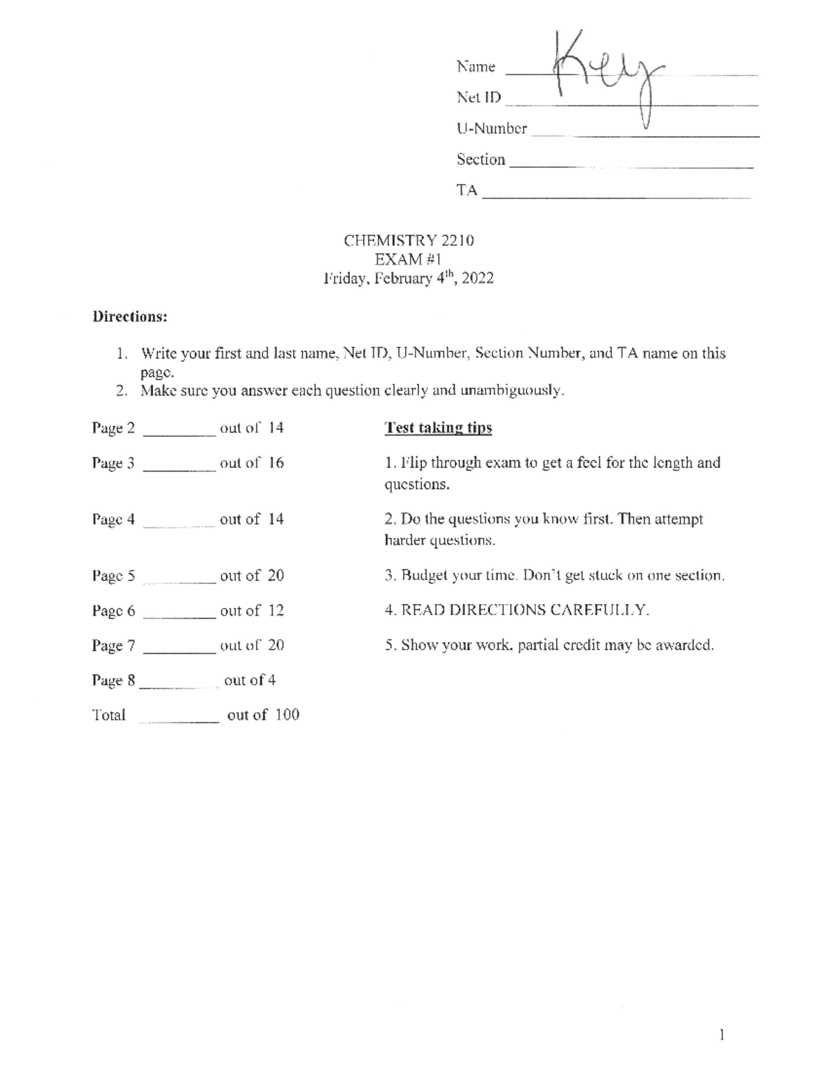 Spring 2022 Exam 1 Key - CHM2210 - Studocu