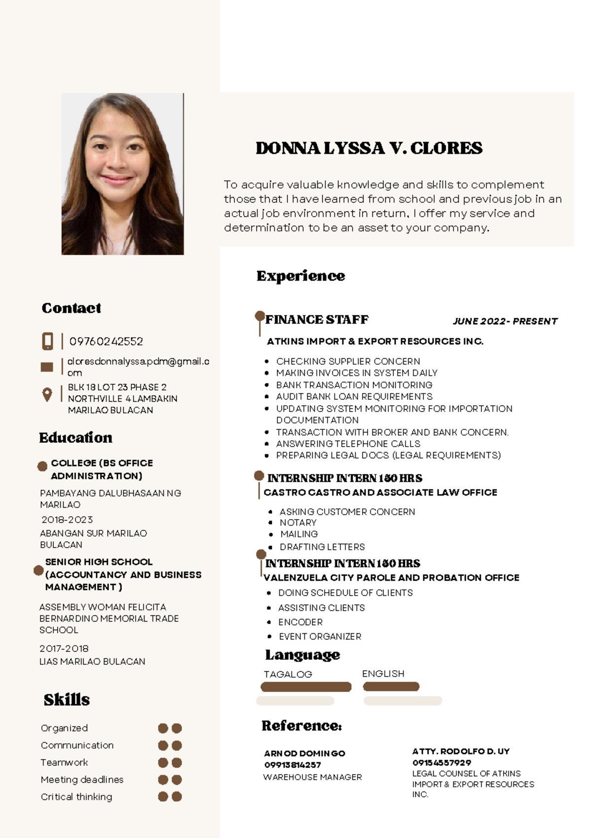 Resume 2024 - BEEd Filipino (Fil2)BEEd Filipino (Fil2) - DONNA LYSSA V ...