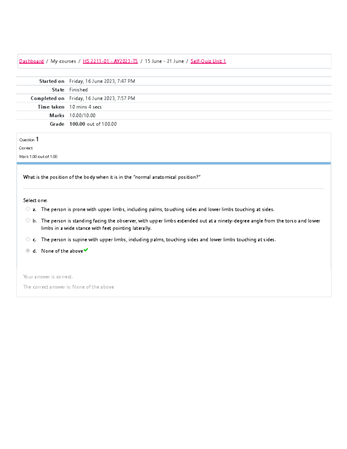 HS 2211 Self-Quiz Unit 1 Attempt review - HS2211 - UoPeople - Studocu