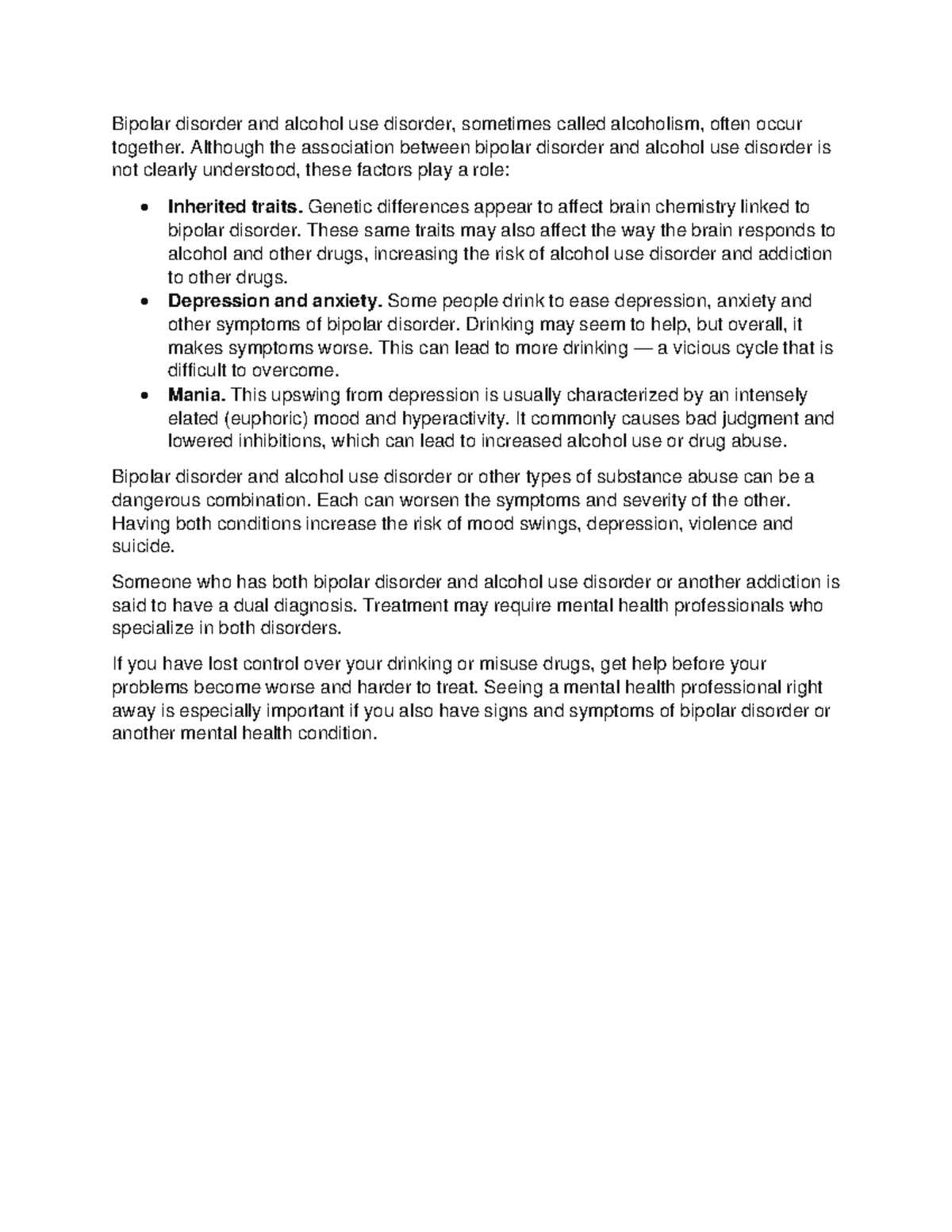 Bipolar disorder and alcoholism Notes - Bipolar disorder and alcohol ...