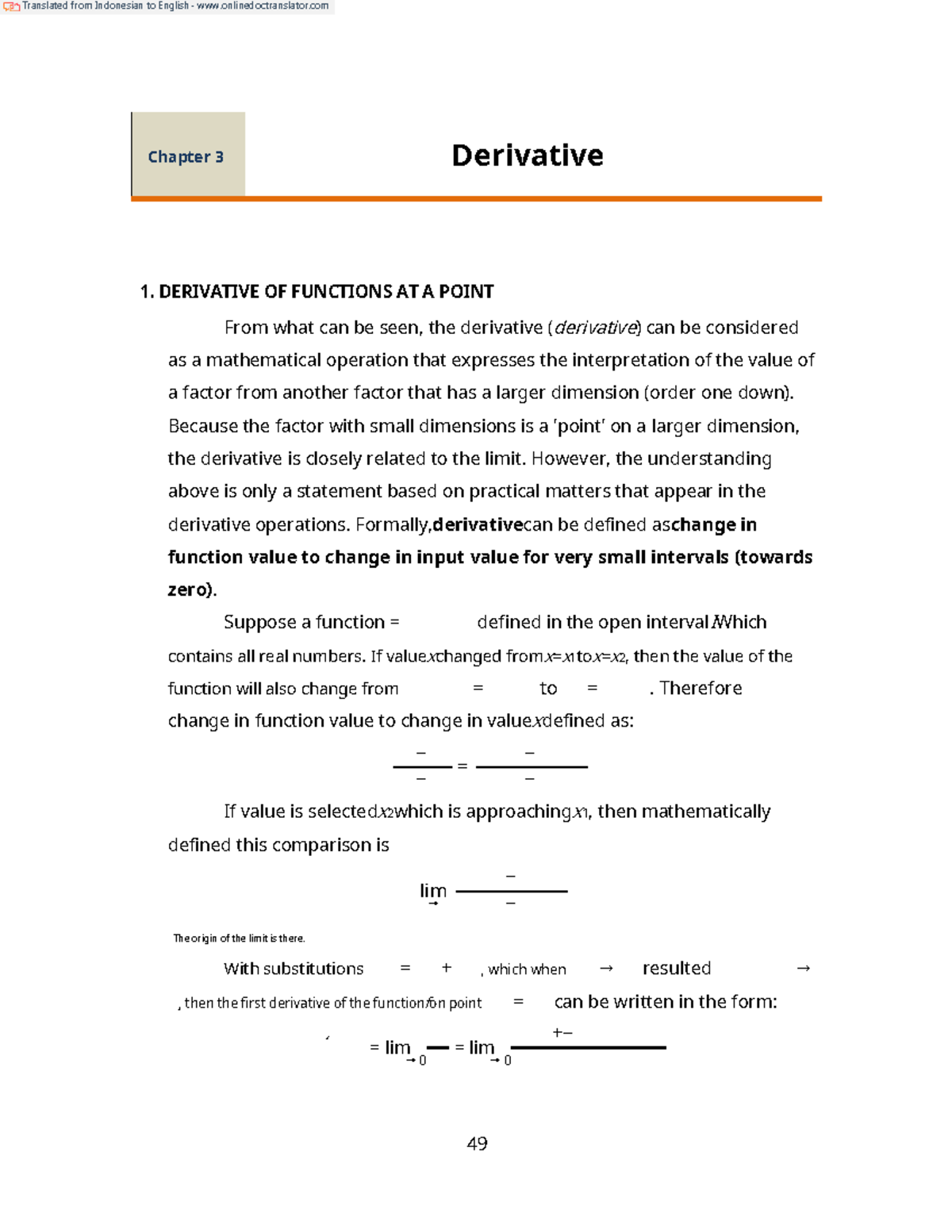 Derivative OF Functions AT A Point - Chapter 3 Derivative DERIVATIVE OF ...