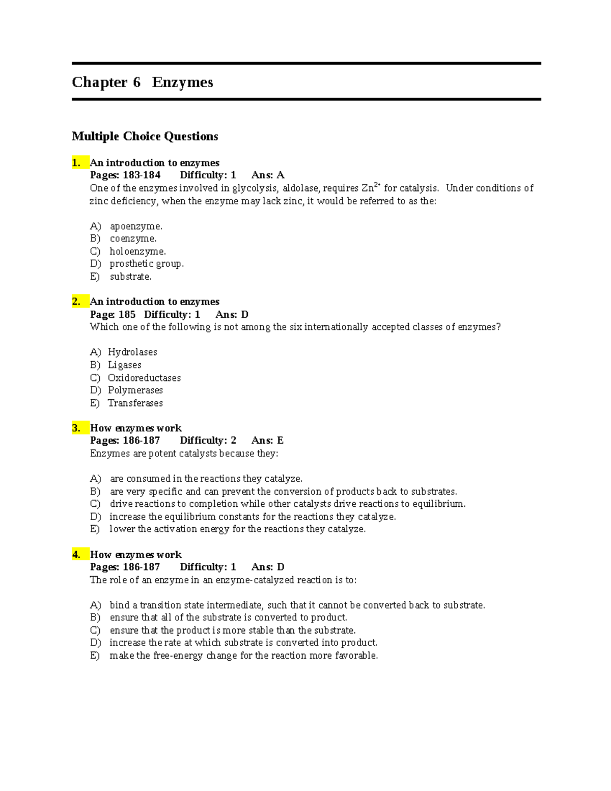 Chapter 6 Testbank - Test Bank - Multiple Choice Questions An ...