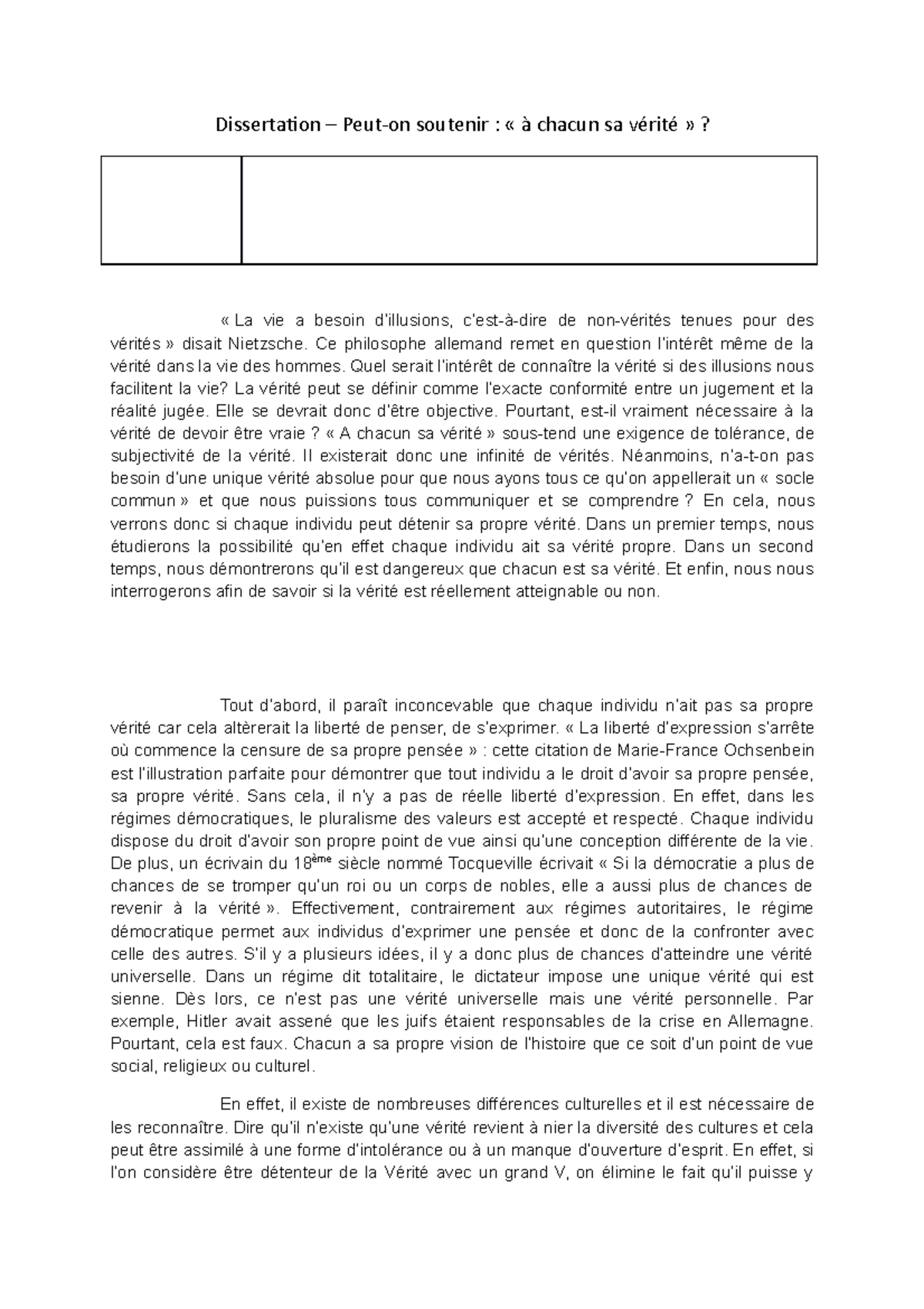 Peut on Dire à Chacun Sa Vérité Dissertation Corrigé Philo - dissert' vérité - Dissertation – Peut-on soutenir : « à chacun sa  vérité »? « La vie a - Studocu