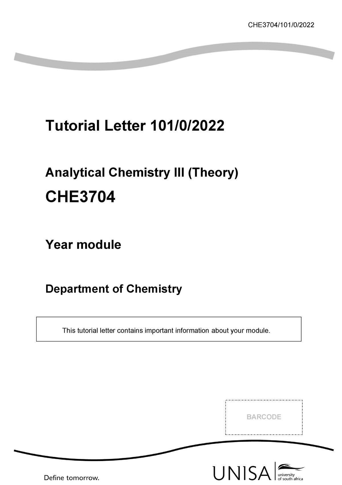 CHEM3704 Analytical Yruyi - CHE3704 - Unisa - Studocu