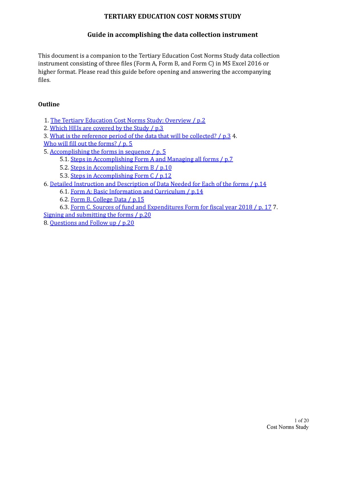 Cost Norms Study Instrument Guide 14 Oct 2021 - TERTIARY EDUCATION COST ...