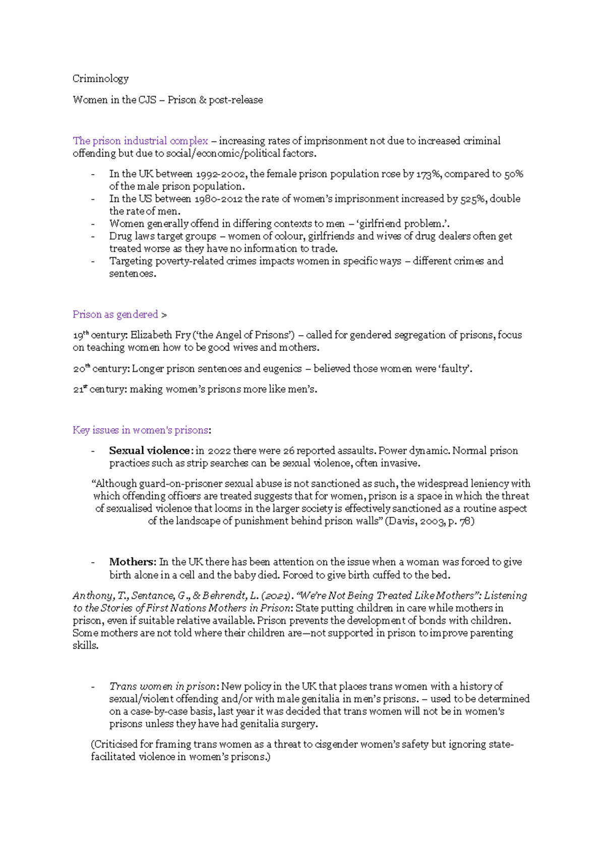 Lecture FOUR prison and reoffending Criminology Women in the CJS