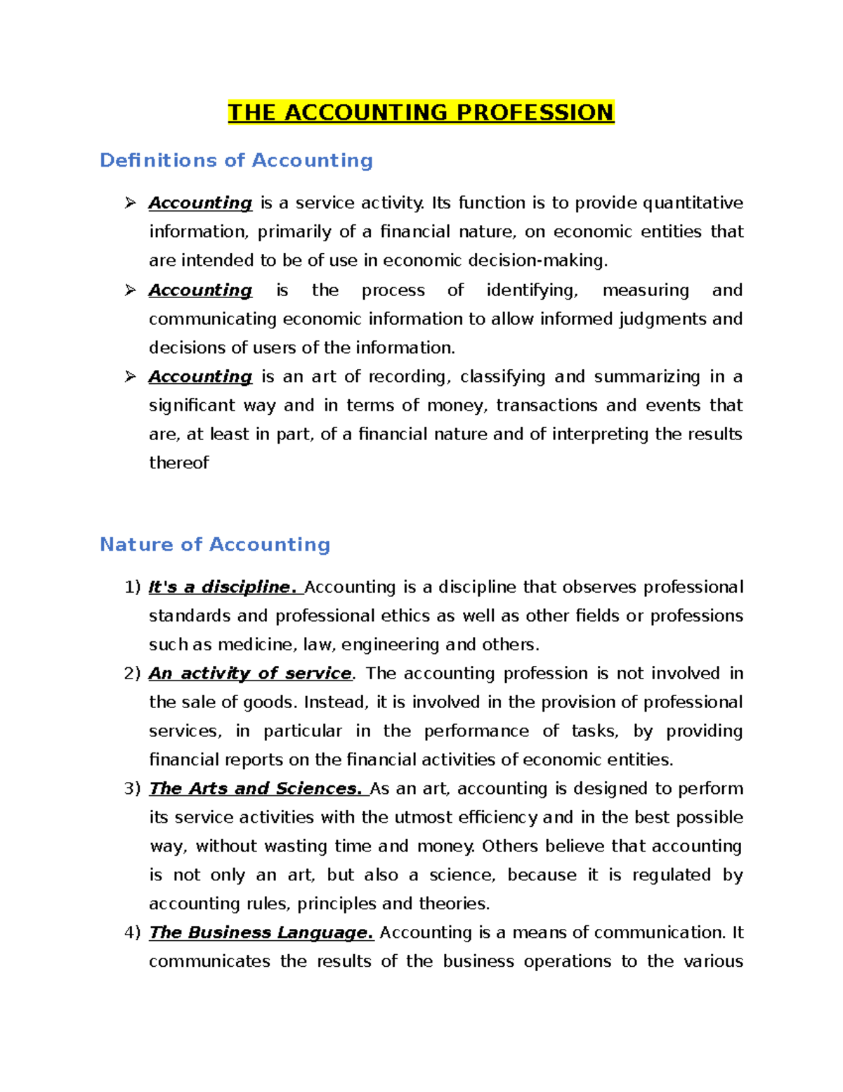 The Profession of Accounting - THE ACCOUNTING PROFESSION Definitions of ...