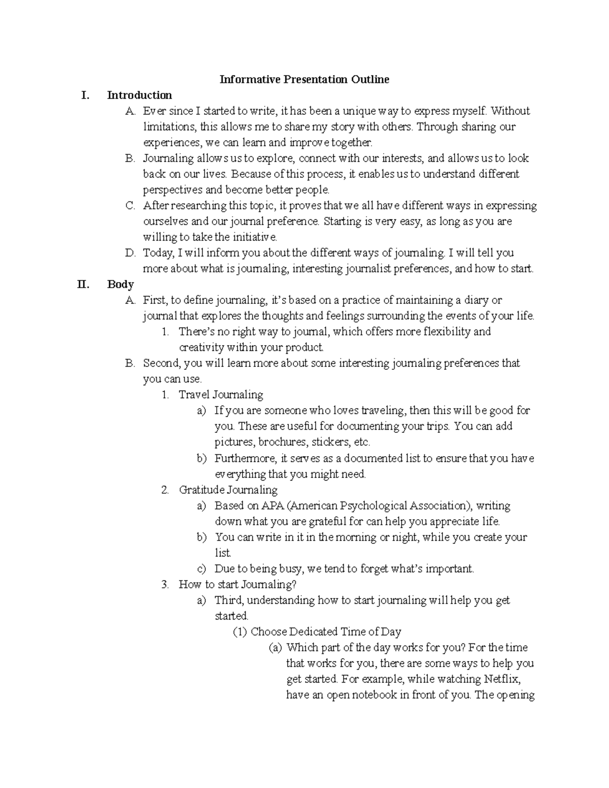 Presentation Outline - Don't copy my work! This is an example ...
