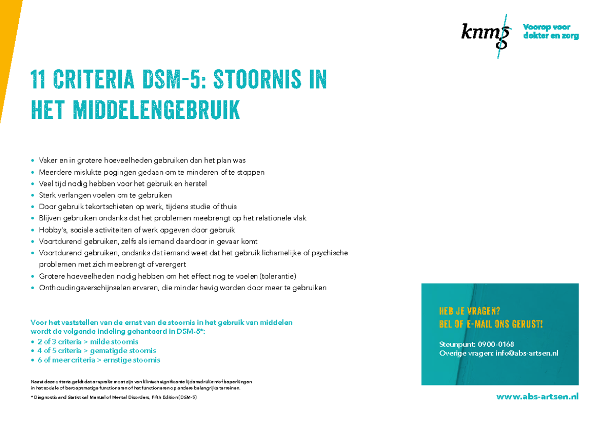 DSM-5 Stoornis in middelengebruik - Informatiesheet ABS-artsen 2020