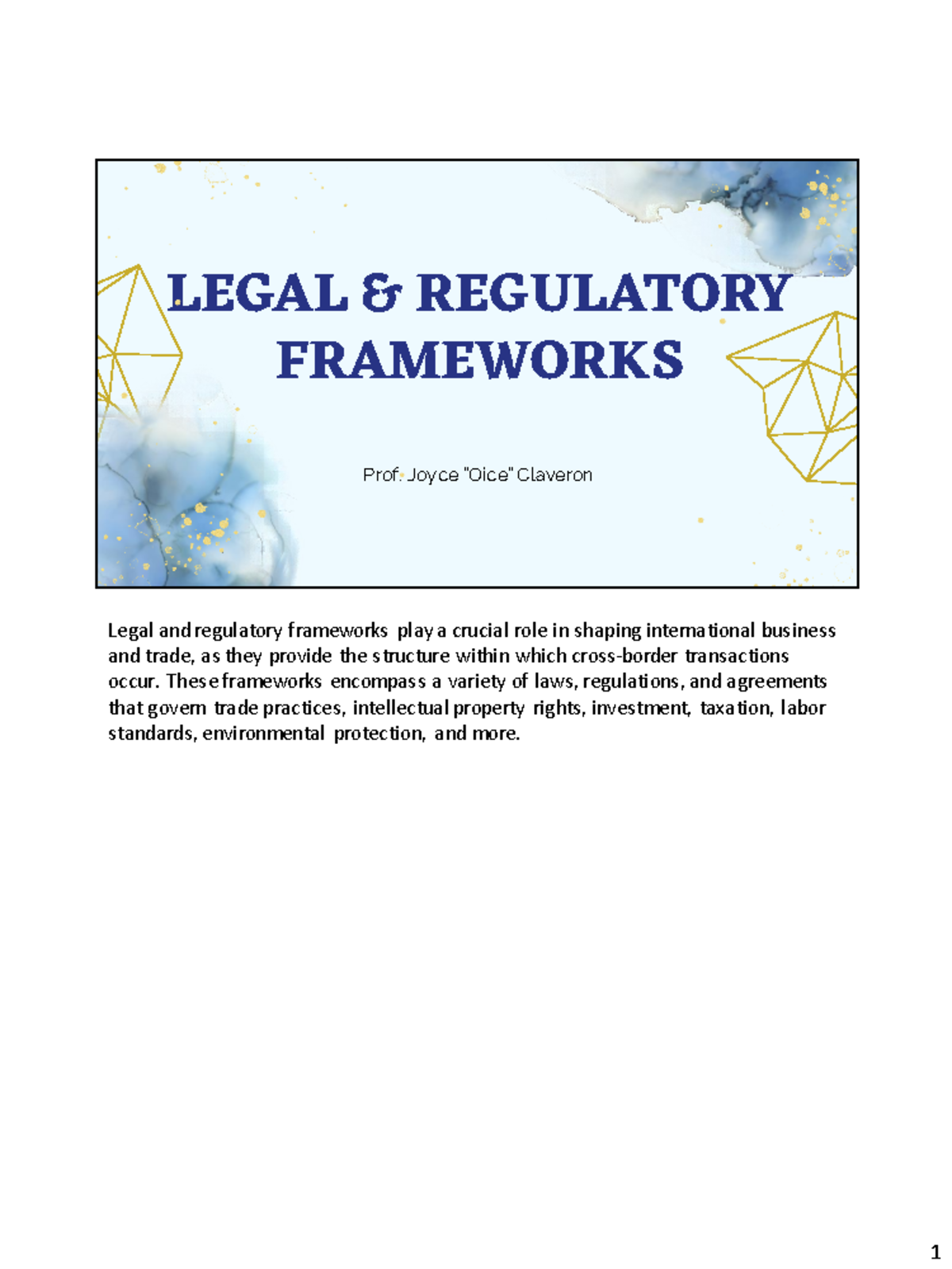 Legal and Regulatory Frameworks - LEGAL & REGULATORY FRAMEWORKS Prof ...