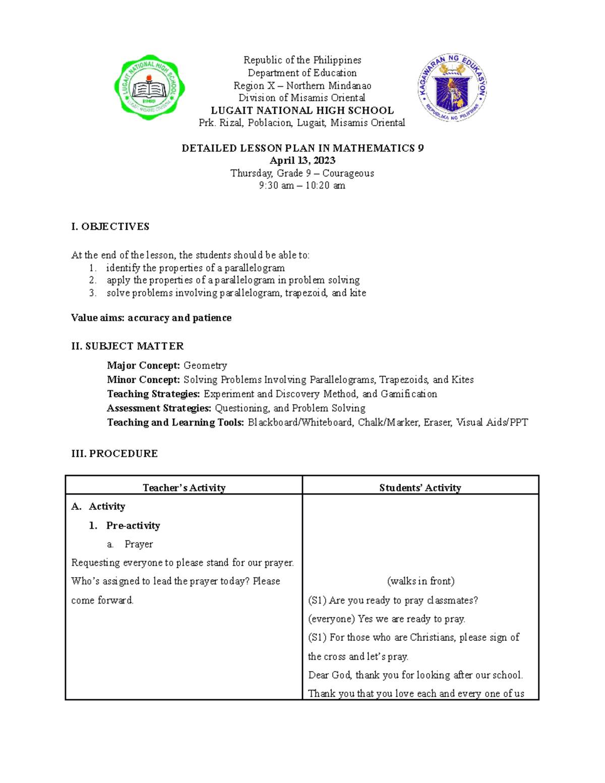 Detailed Lesson Plan in Mathematics - Republic of the Philippines ...