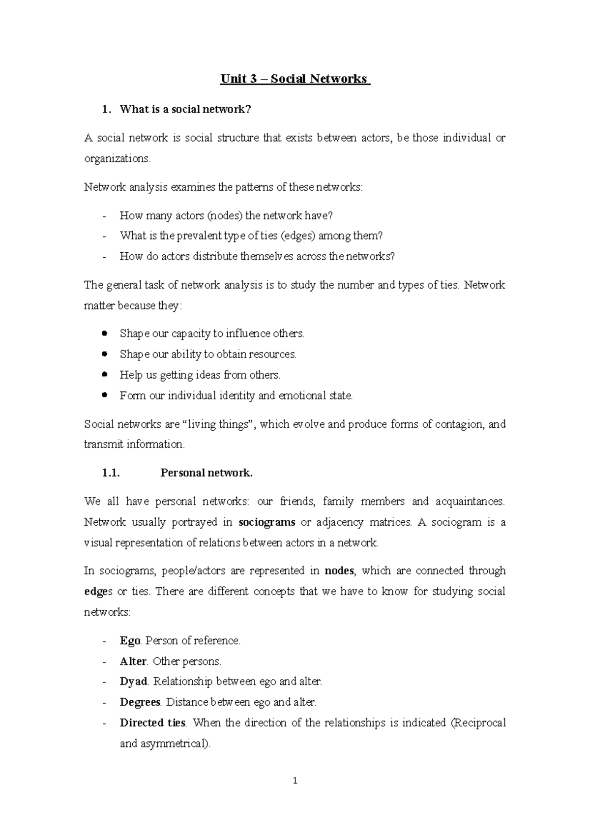 Unit 3 Comparative Sociology Unit 3 Social Networks What is a
