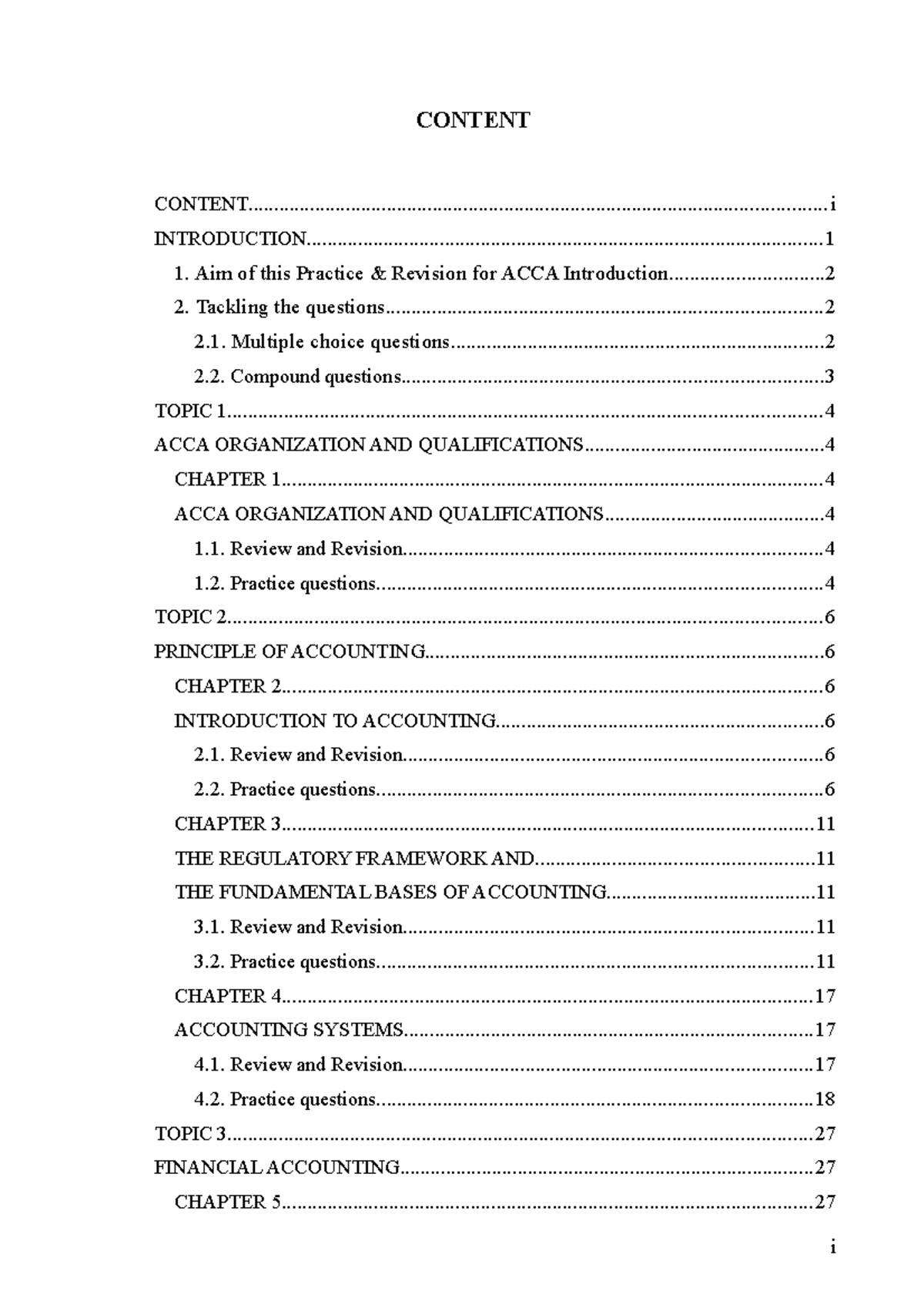 ACCA Revision book PTIT 2021 - CONTENT - Studocu