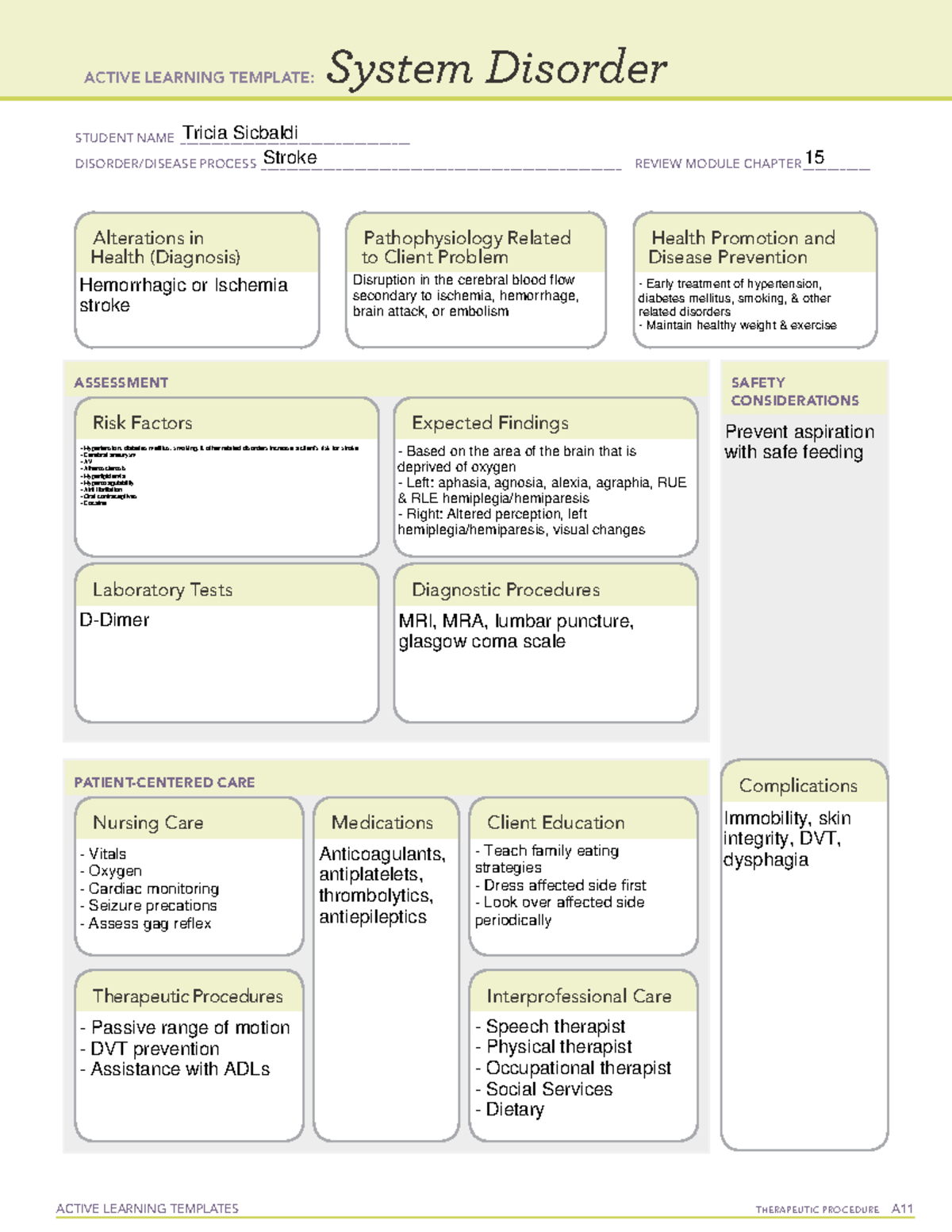 NUR2731 Focused Review Stroke System Disorder Worksheet - ACTIVE ...