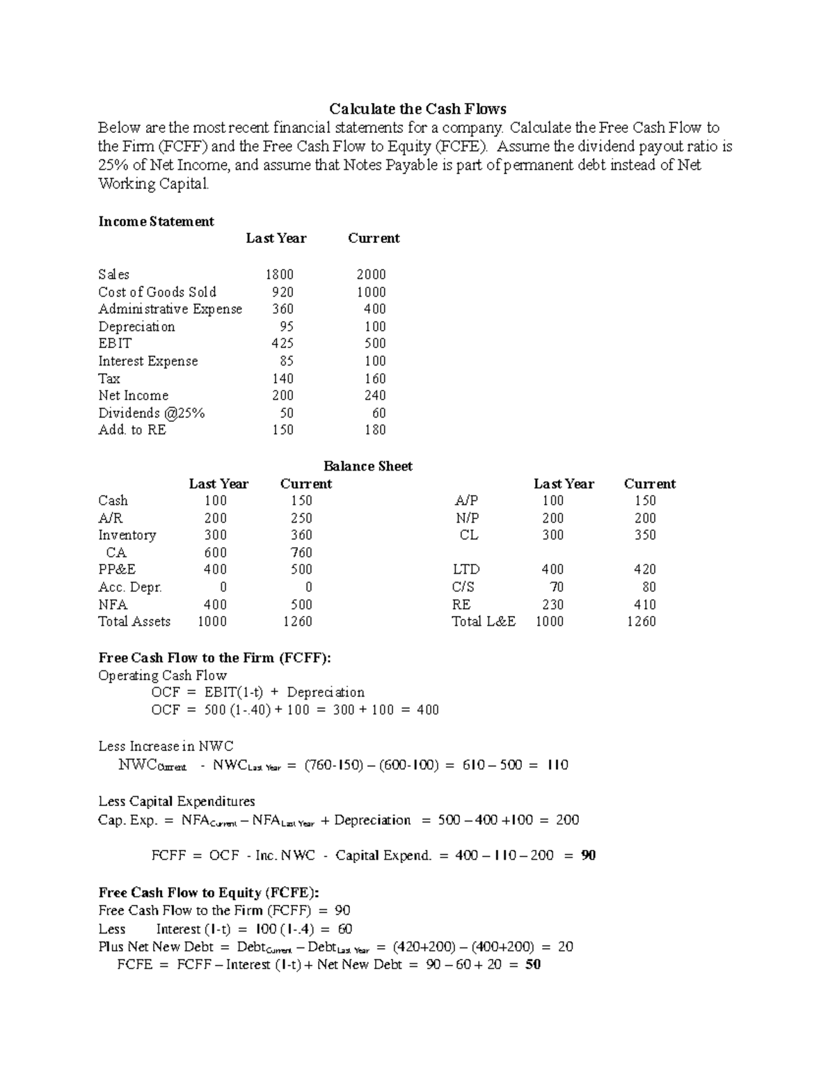 Calculate the Cash Flows with Answers - Calculate the Cash Flows Below ...