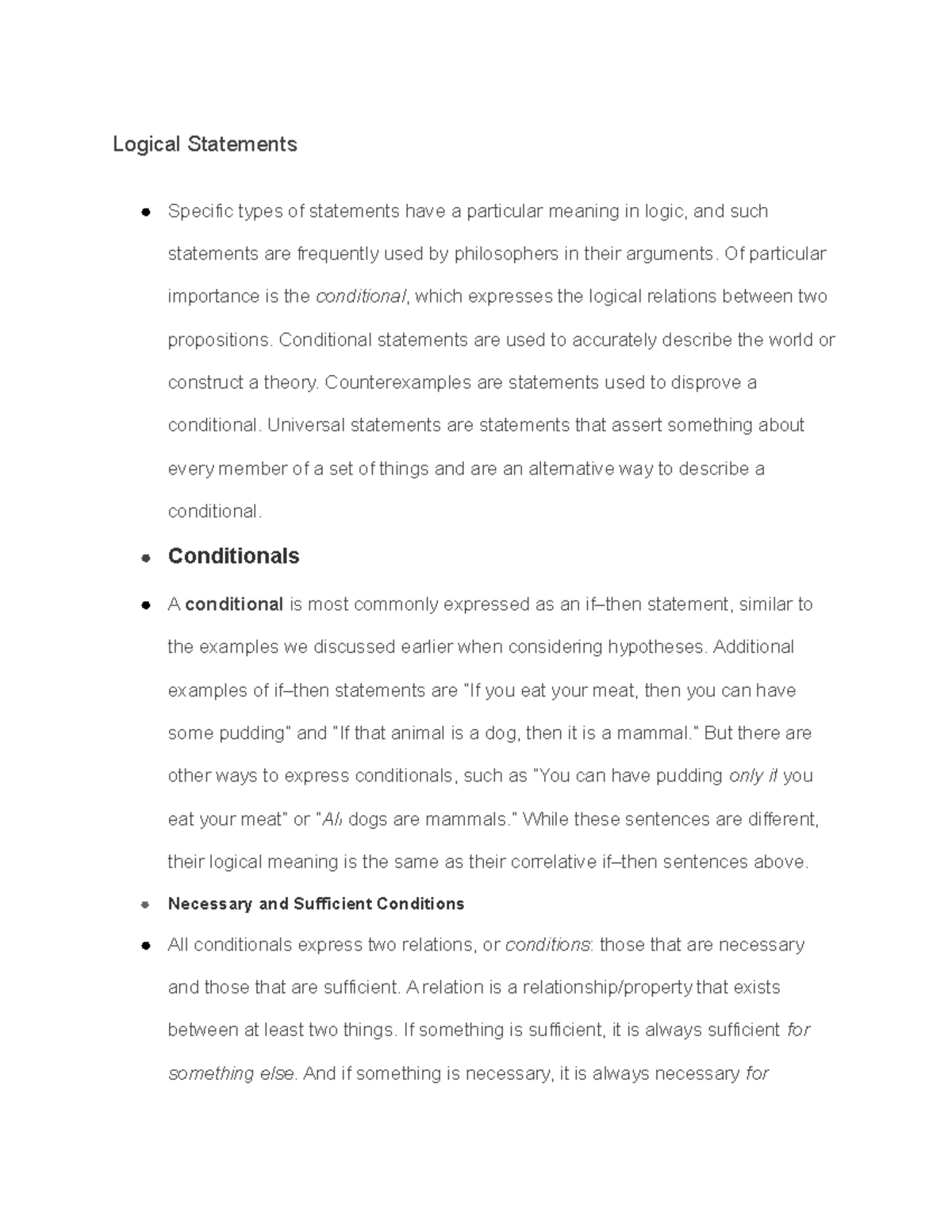 Philo- Logical Statements - Logical Statements Specific types of ...