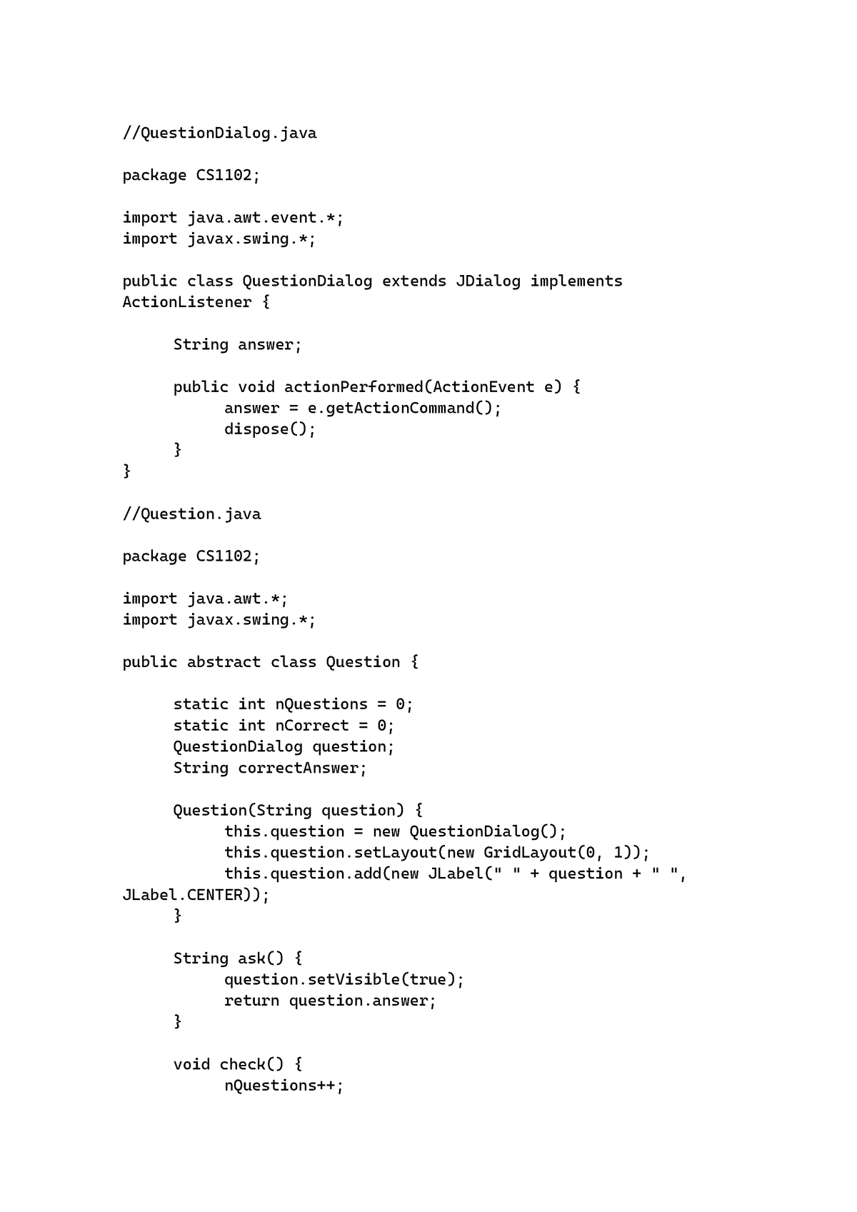 cs1102 programming assignment unit 7