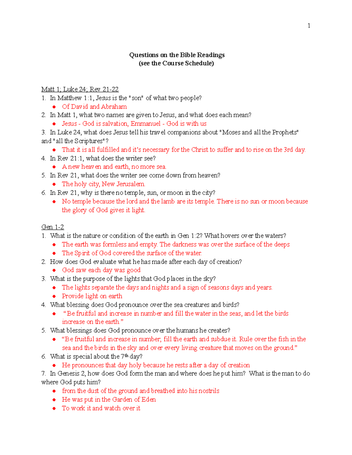 22 - Answers To Bible Questions - Questions On The Bible Readings (see ...