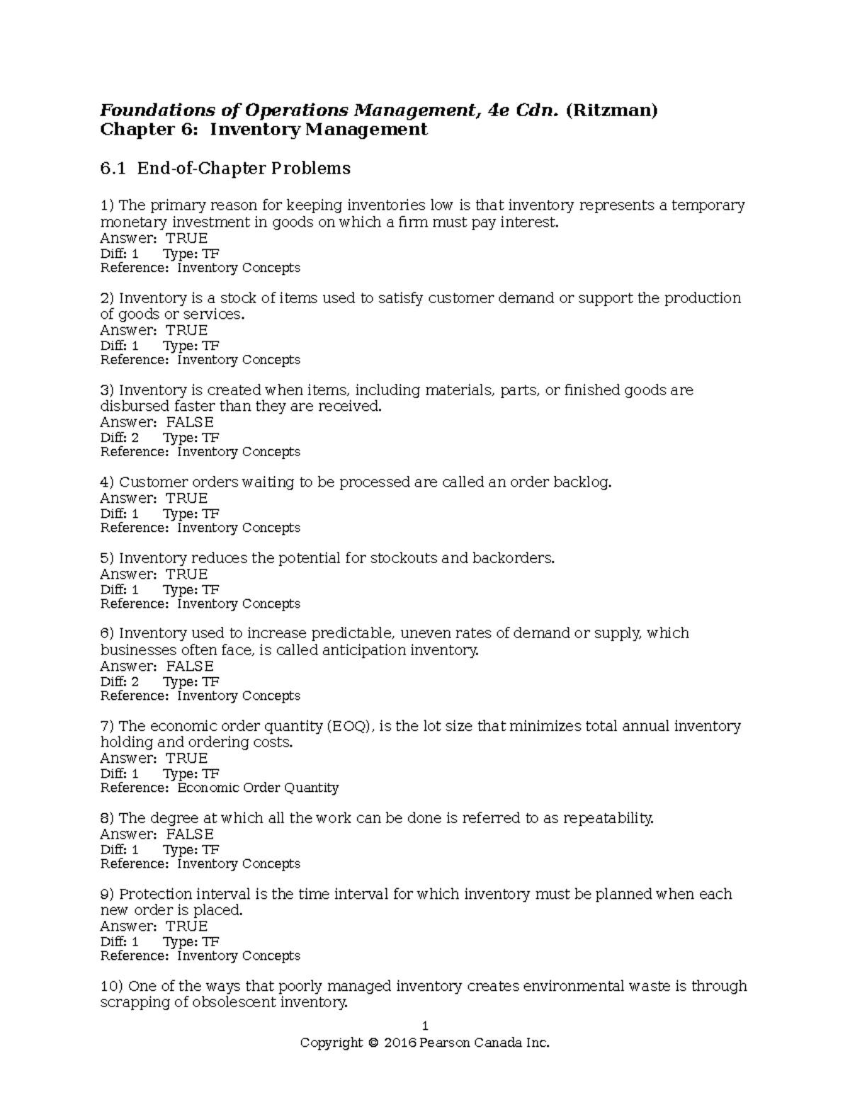 Chapter 06 - Foundations of Operations Management, 4e Cdn. (Ritzman ...
