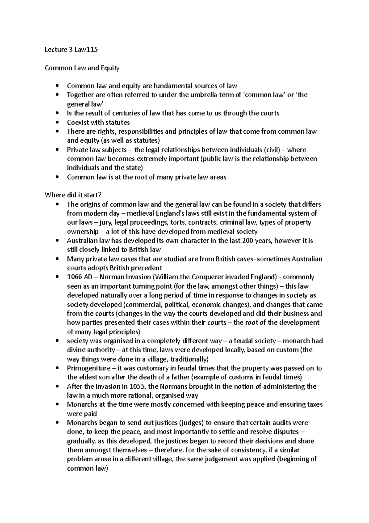 Lecture 3 Law115 - Lecture 3 Law115 Common Law and Equity Common law ...