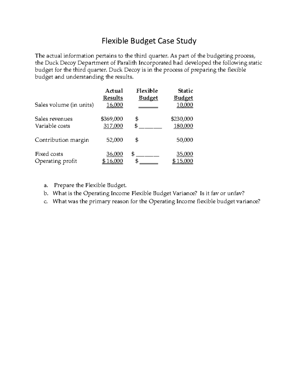 Flexible Budgets Direct Cost Variances Case Studies Flexible Budget Case Study The Actual Flexible Budgets Direct Cost Variances Case Studies Flexible Budget Case Study The Actual