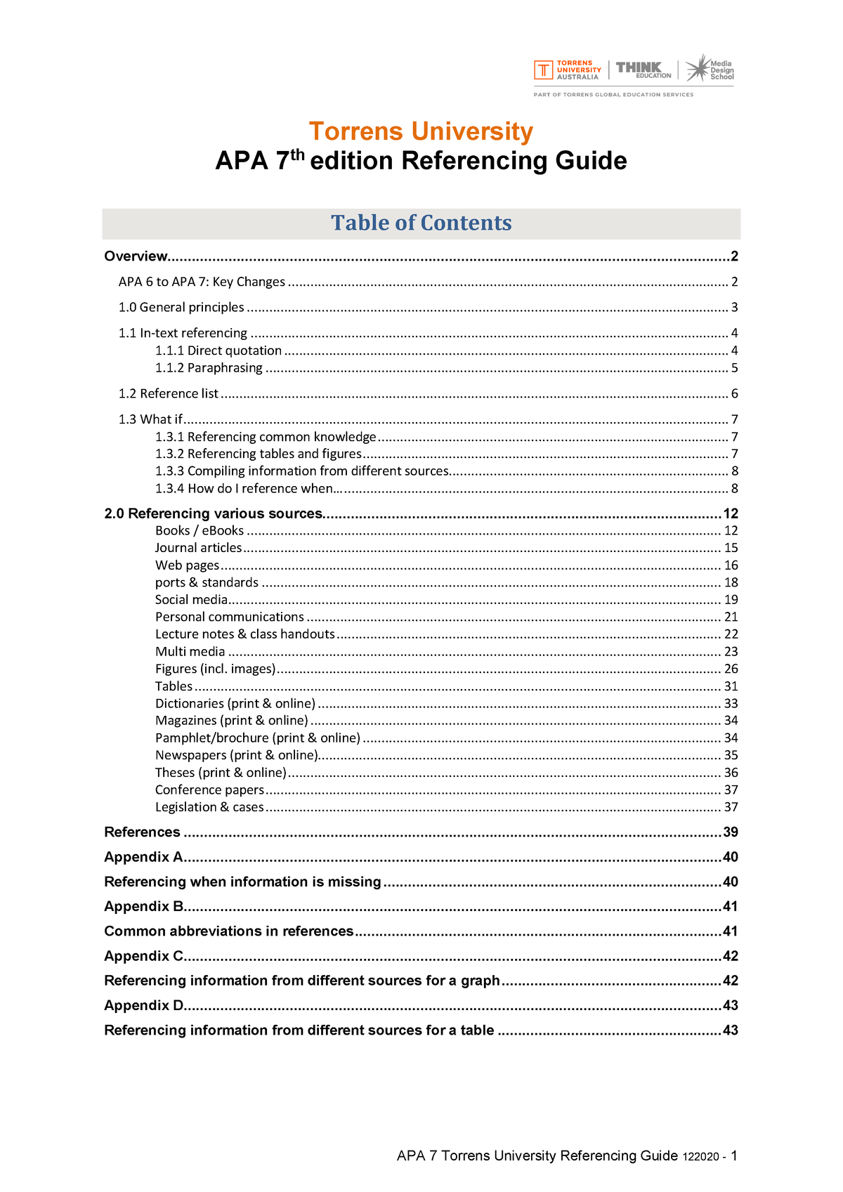 APA7 Referencing Guide Revised 2109 - Torrens University Th Edition ...