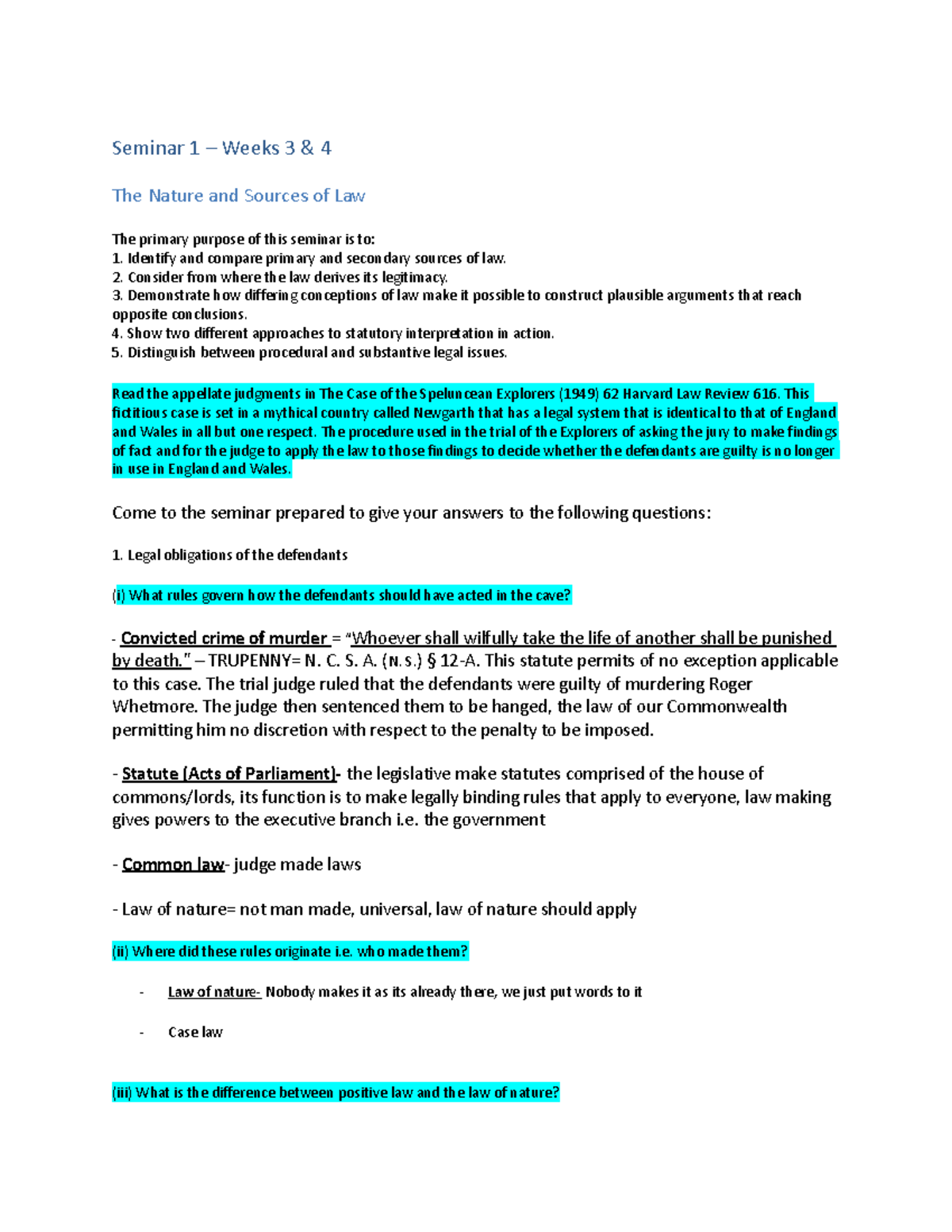 Seminar 1- LMSR - Seminar 1 – Weeks 3 & 4 The Nature and Sources of Law ...