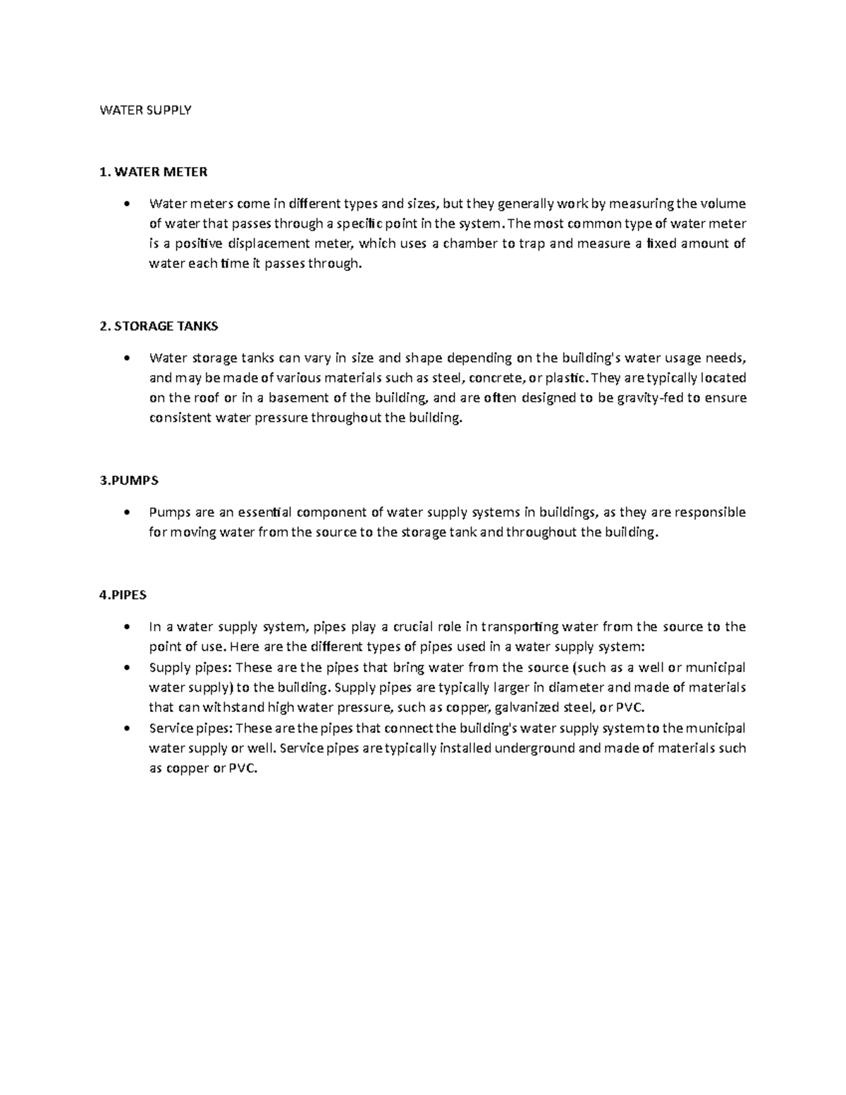 Water Supply WATER SUPPLY 1. WATER METER Water meters come in