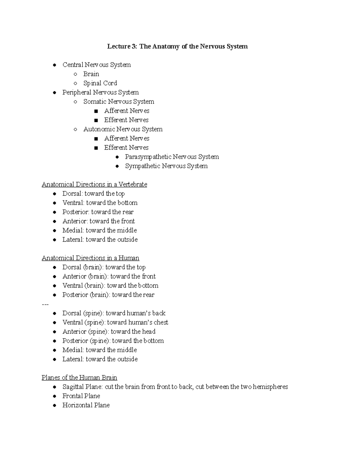 Lecture 3 The Anatomy of the Nervous System - Lecture 3: The Anatomy of ...
