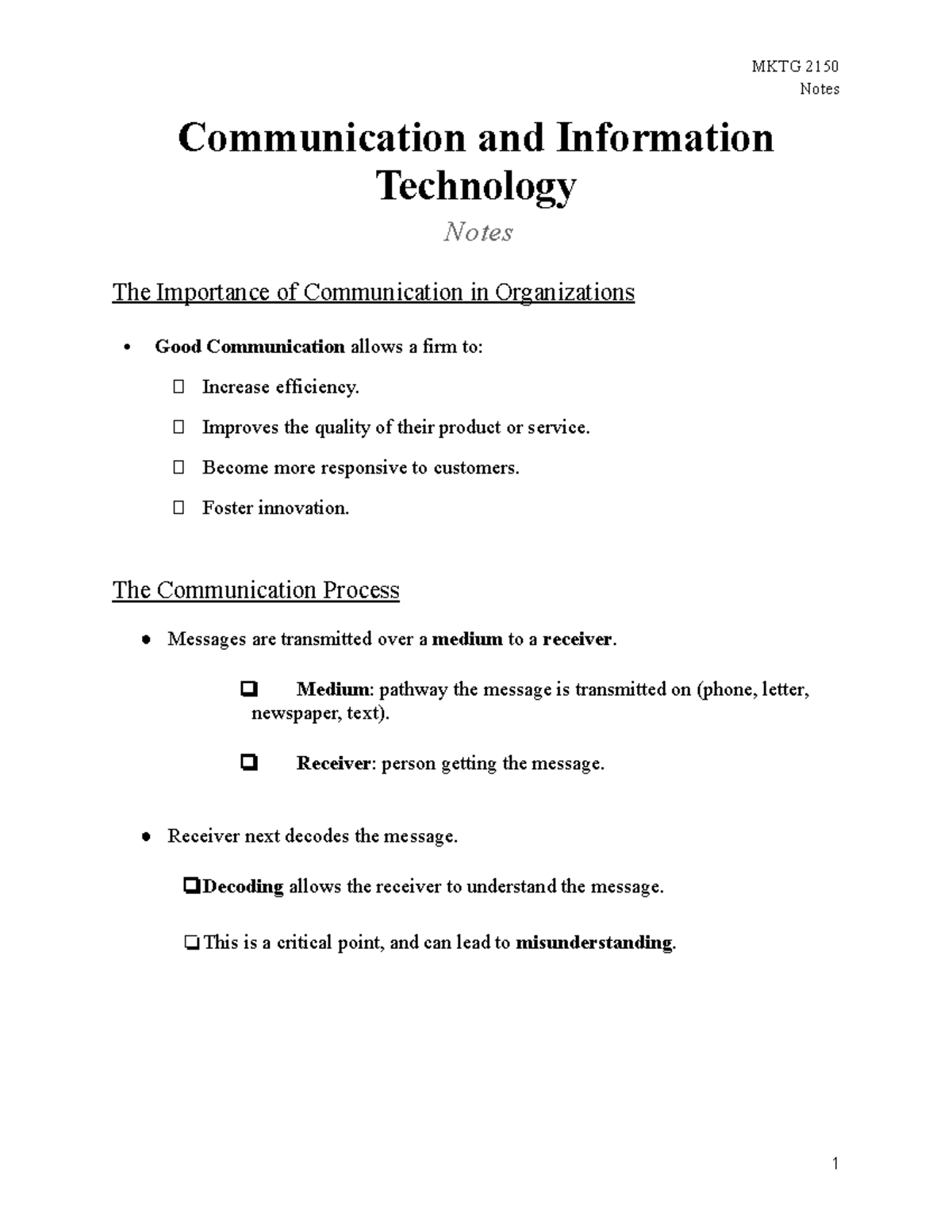 Communication and Information Technology - Notes Communication and ...