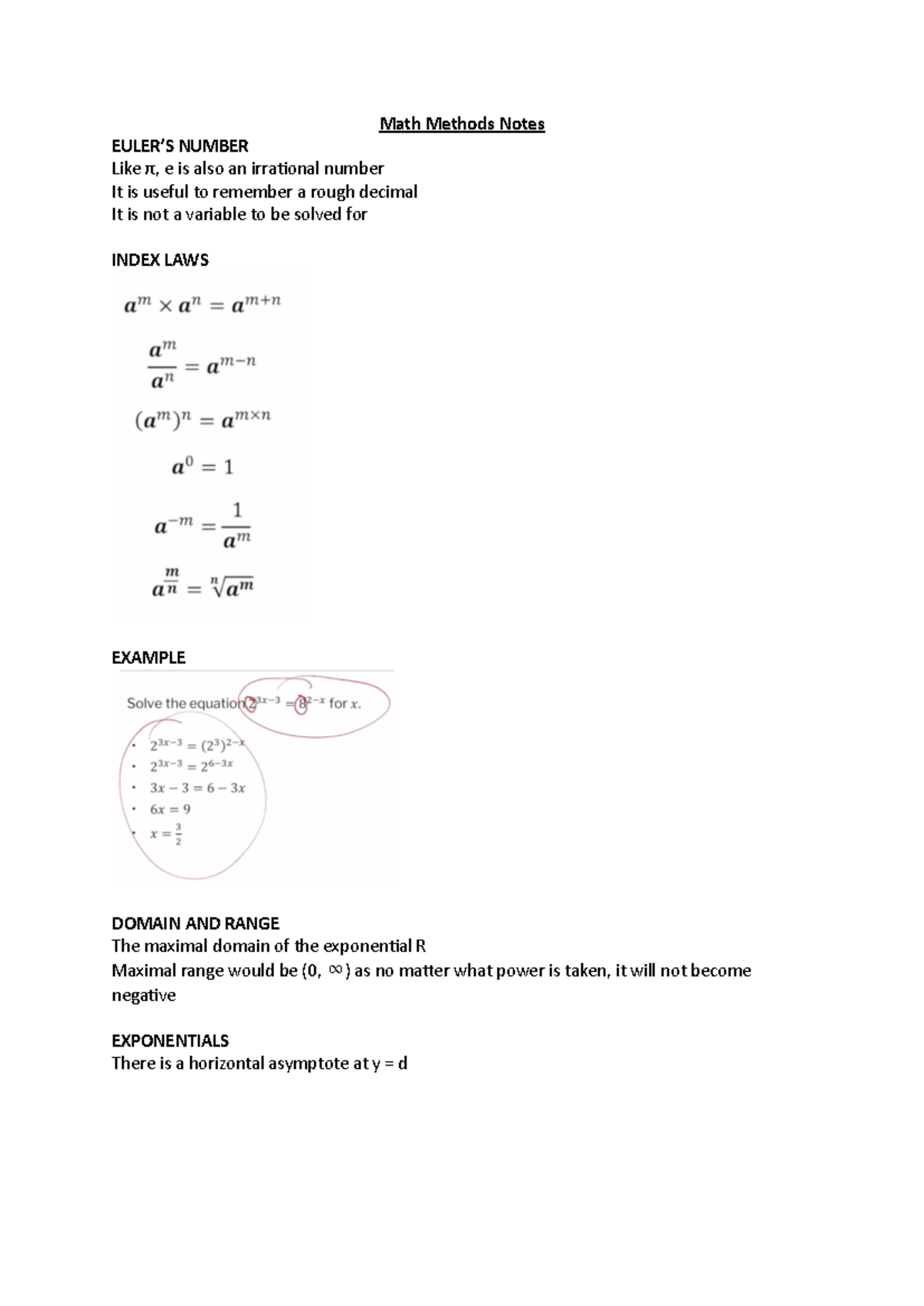 Math Methods Notes - Math Methods Notes EULER’S NUMBER Like π, e is ...