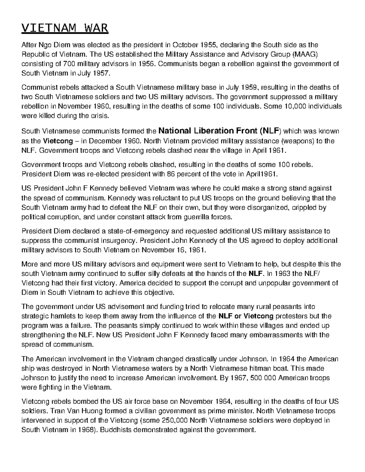 Vietnam WAR P1 VIETNAM WAR After Ngo Diem was elected as the