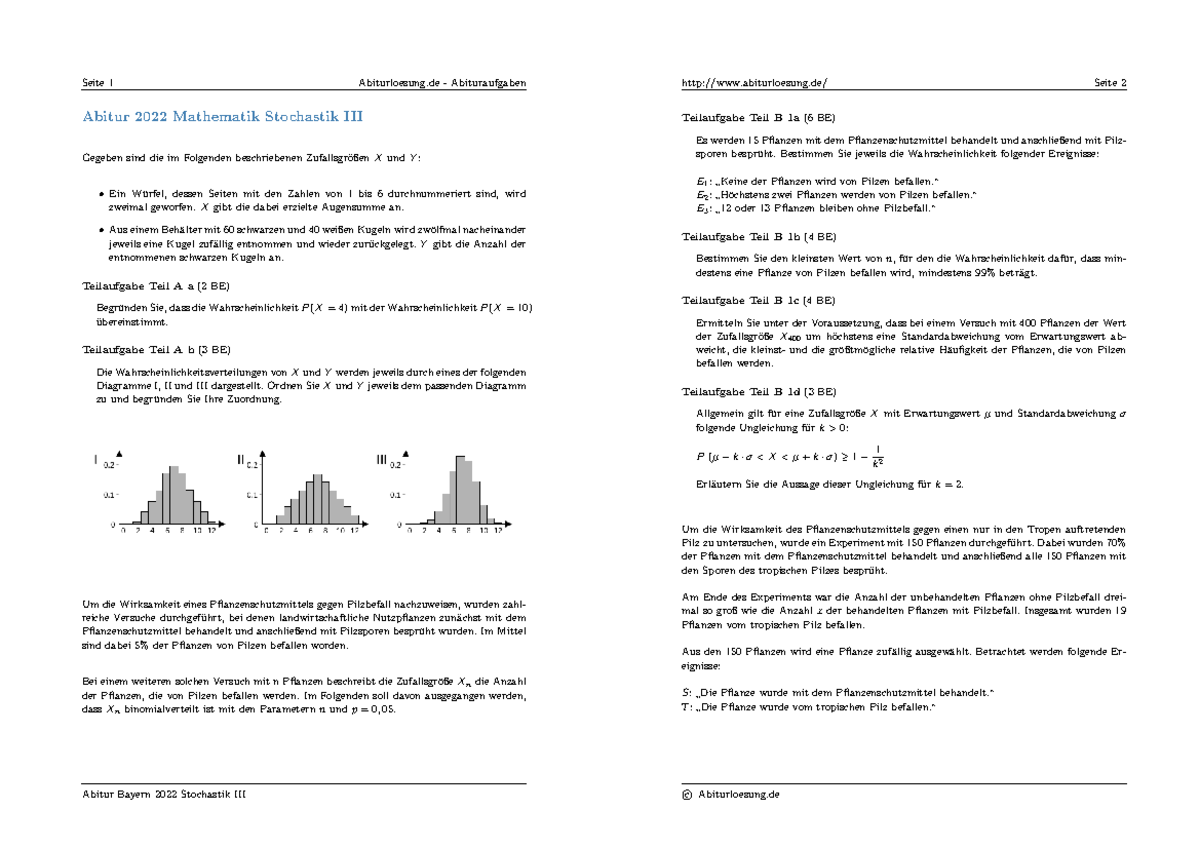 Stochastik Abitur Zusammenfassung Pdf 2022 Stochastik III - Abitur 2022 Mathematik Stochastik III Gegeben