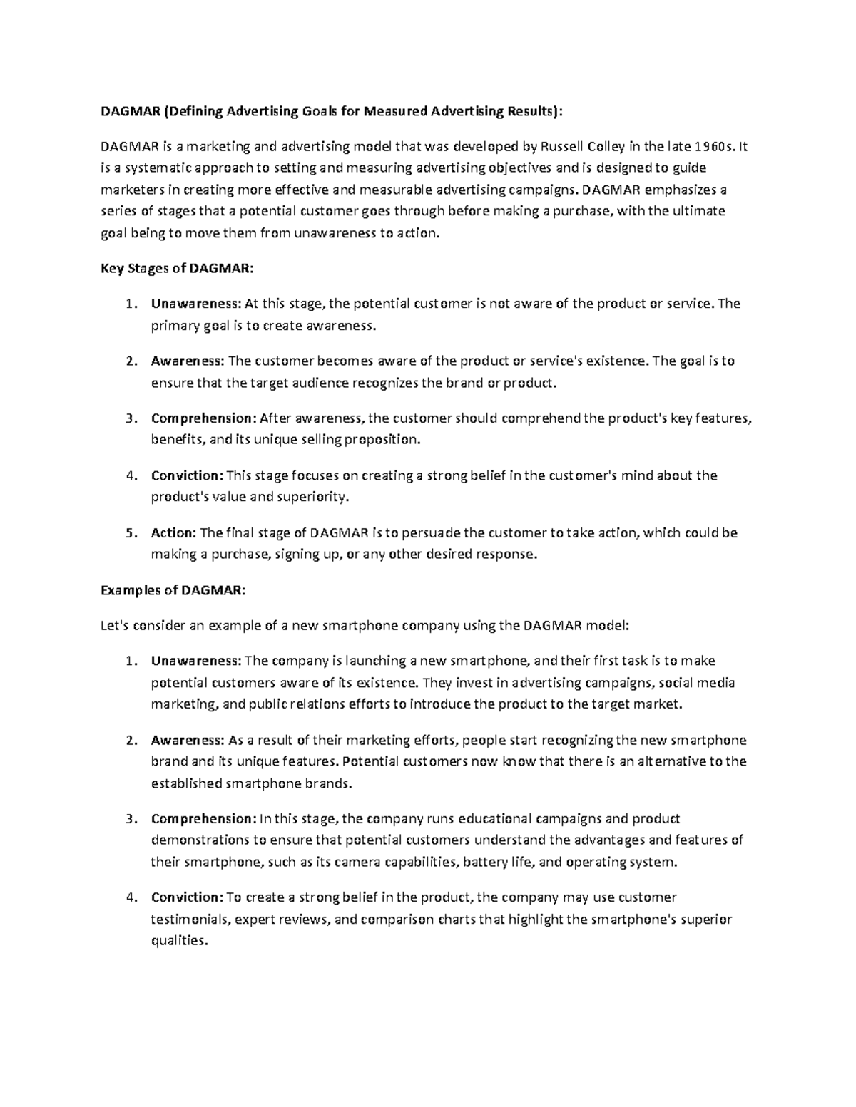 IMC - IMC - DAGMAR (Defining Advertising Goals for Measured Advertising ...