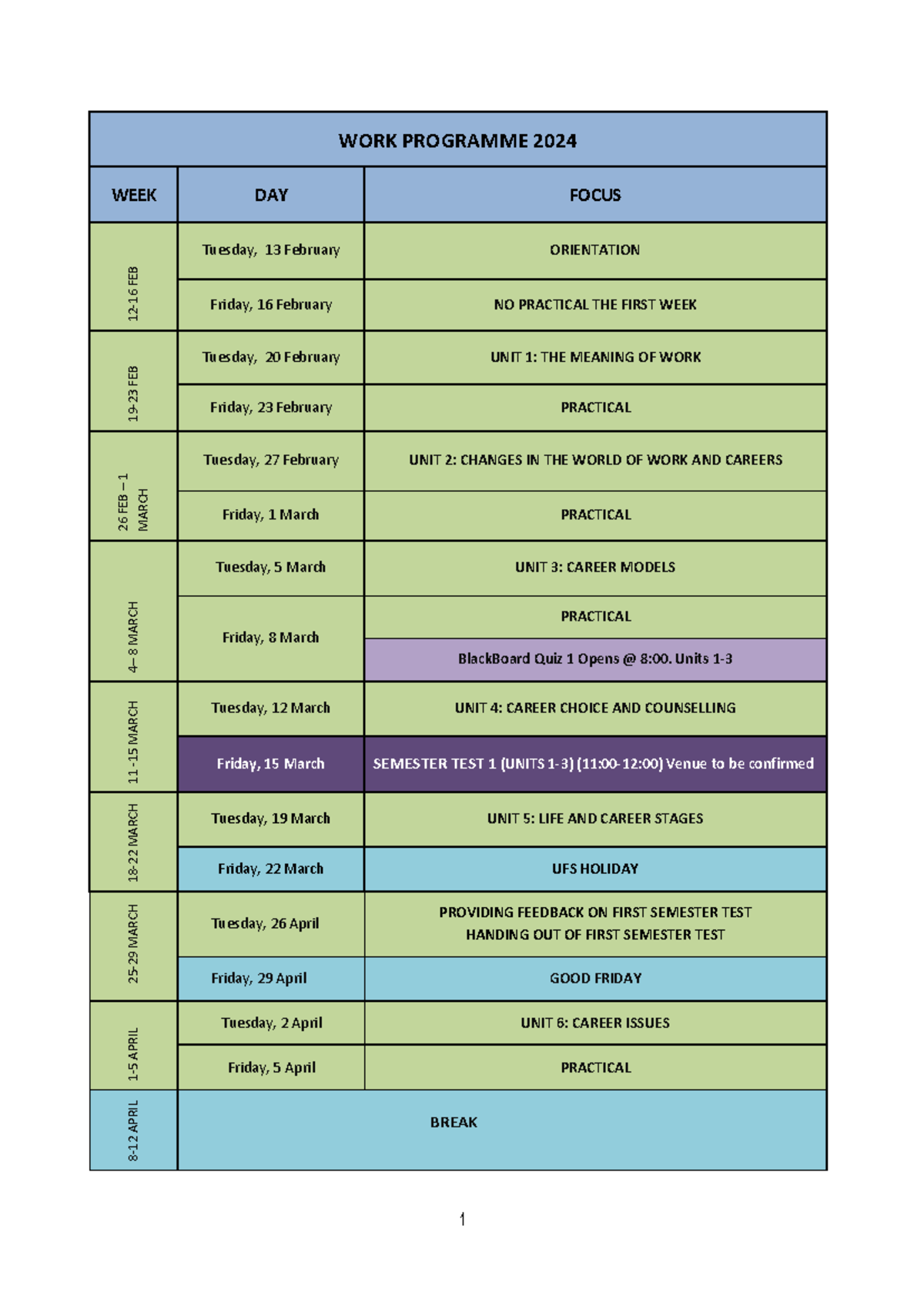 2024 ECAP2614 WORK Programme - 1 WORK PROGRAMME 2024 WEEK DAY FOCUS 12 ...